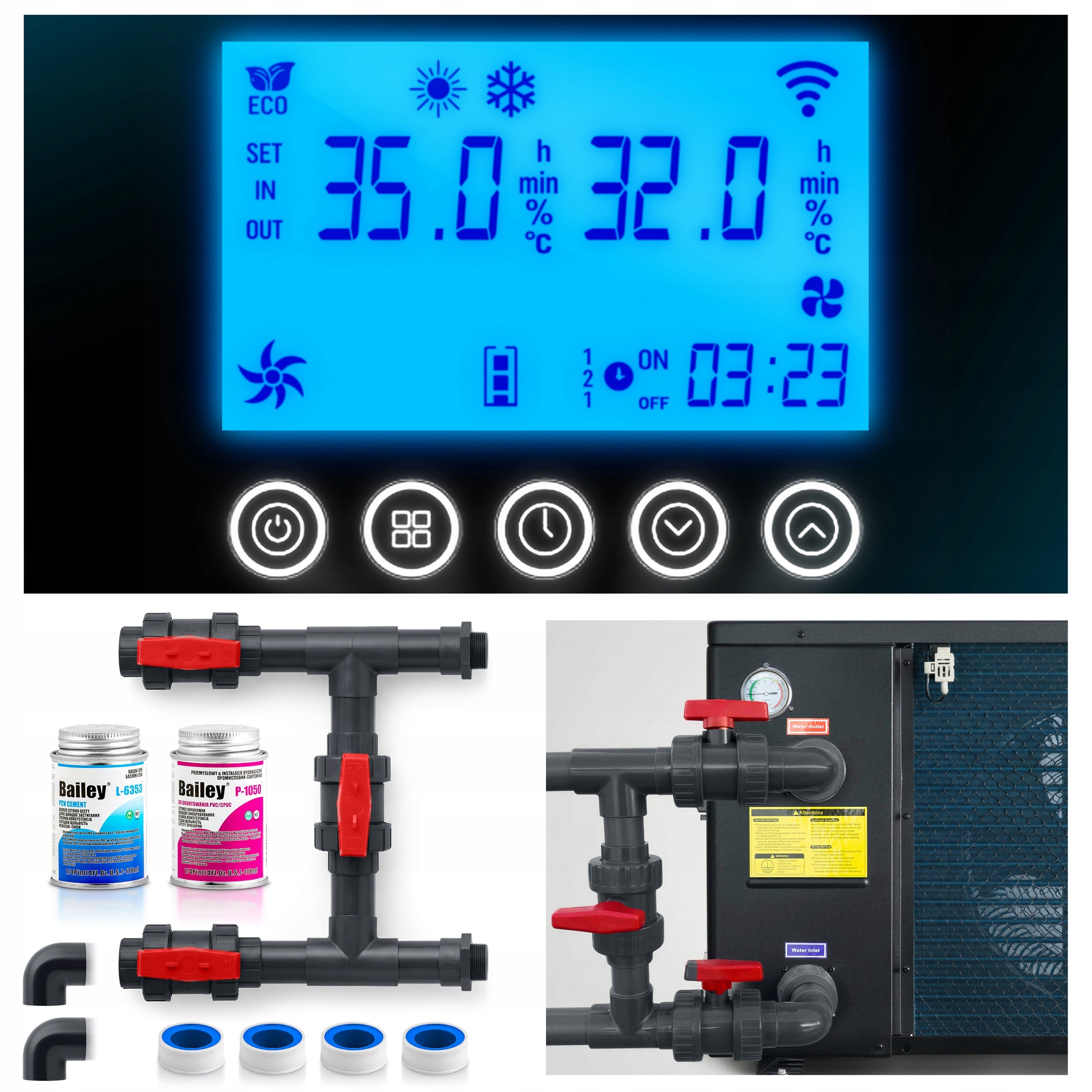 Šilumos siurblys baseinui HUMBERG Inverter 10 kW su apėjimo vožtuvu