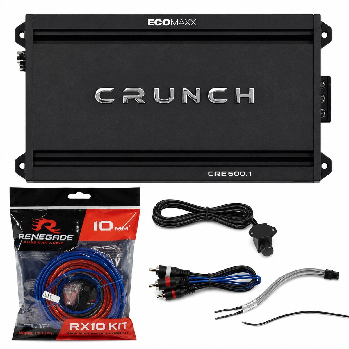 1-CHANNEL AMPLIFIER 600W HI-INPUT CRUNCH CRE600.1 + CABLES 10mm2 RX10KIT