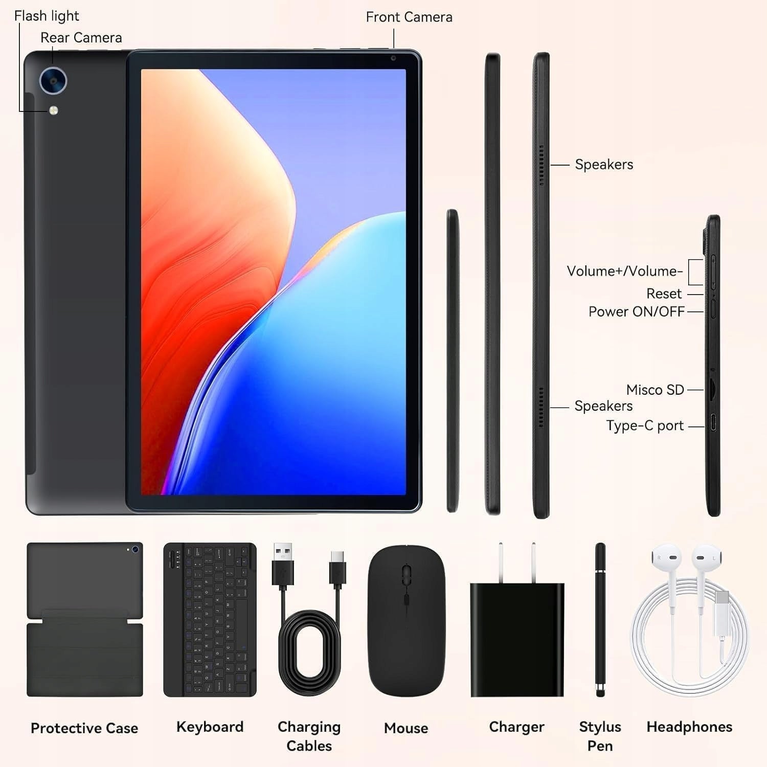 10.1" Android 15 Tablet Octa-core 24GB RAM HD IPS Wi-Fi BT Keyboard Stylus Packaging status original