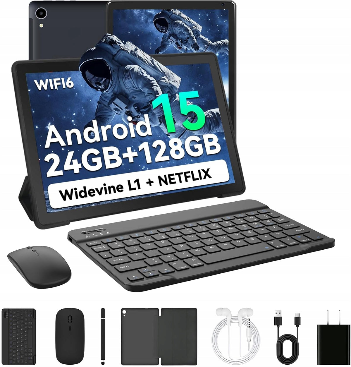 10.1" Android 15 Tablet Octa-core 24GB RAM HD IPS Wi-Fi BT Keyboard Stylus