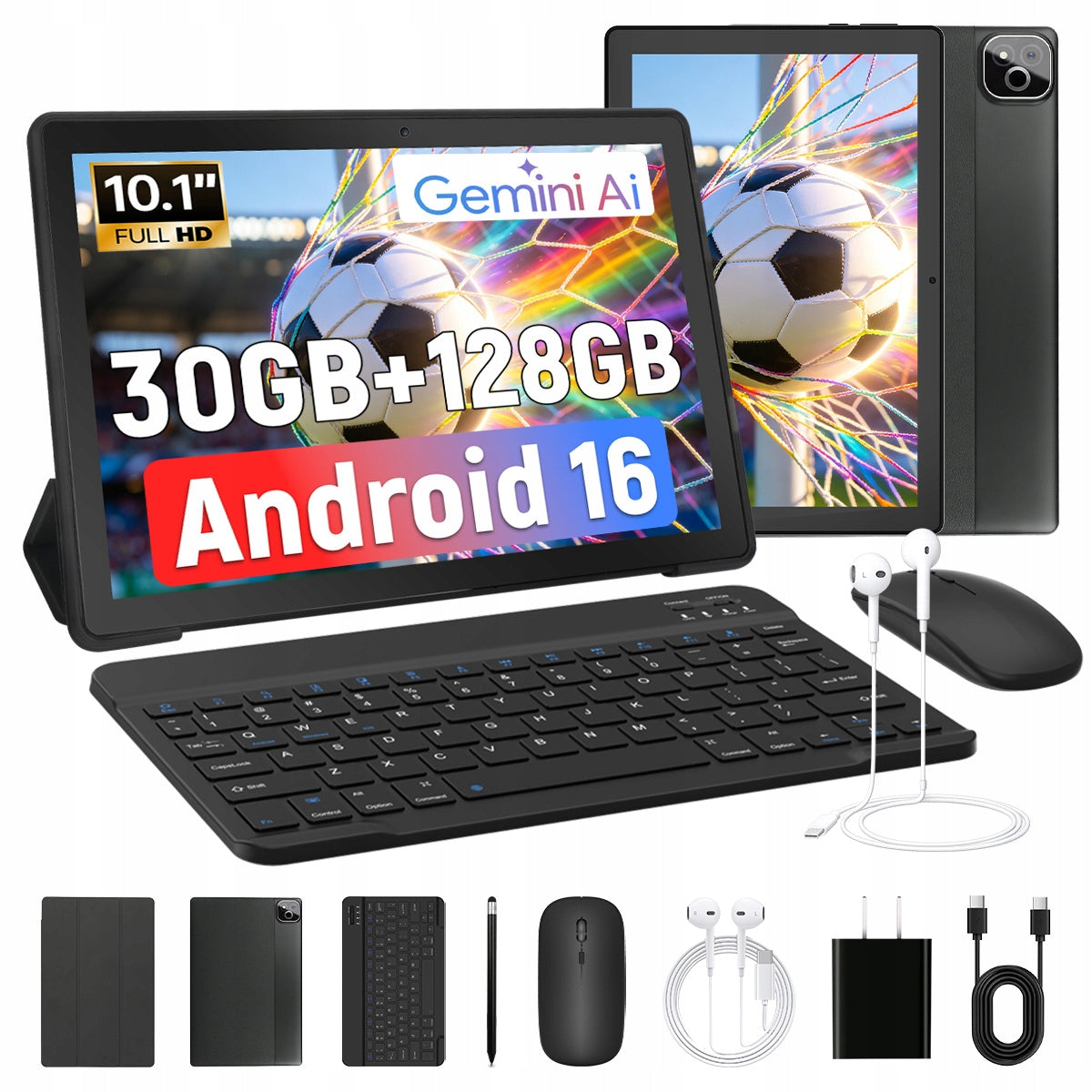 10.1" Android 16 Tablet, 34GB+128GB, 6000mAh, Keyboard Mouse Set,black