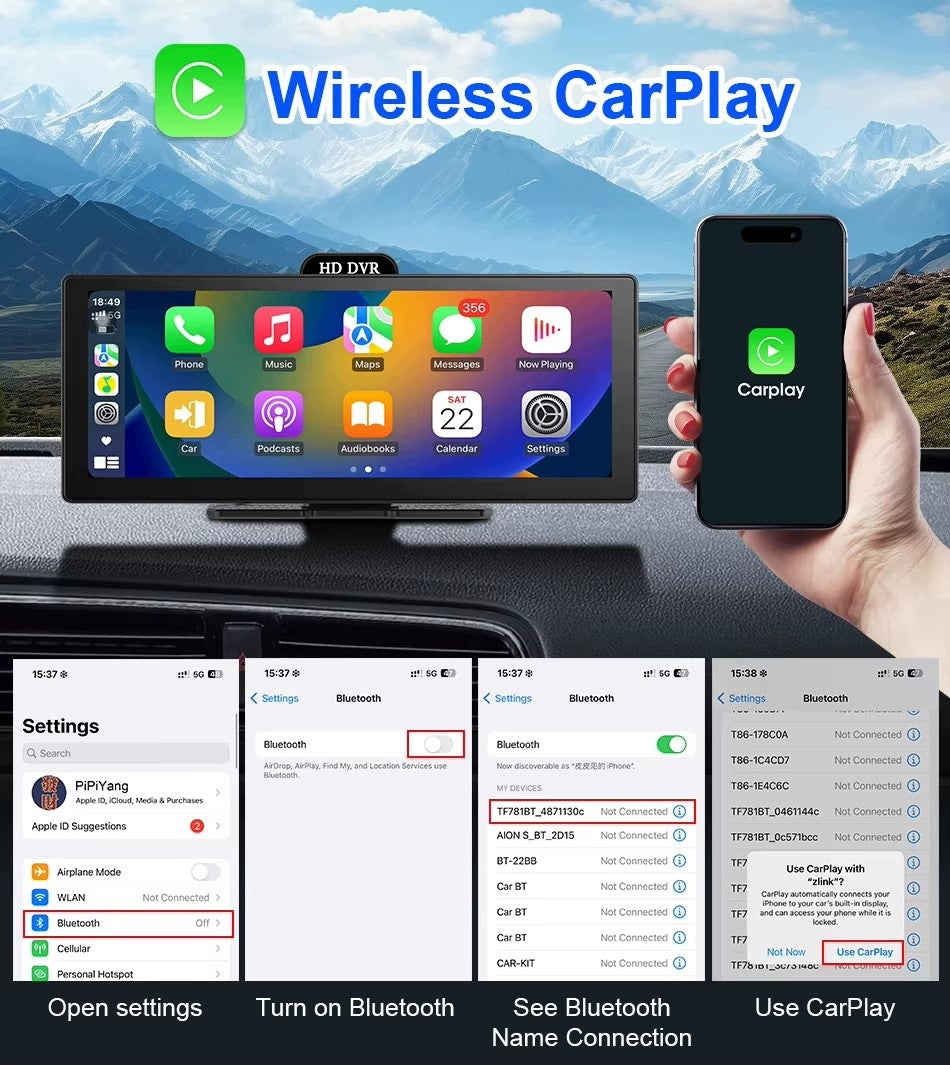 10.26" Universal Screen Wireless CarPlay Android Auto DVR Backup Camera Brand Eunavi