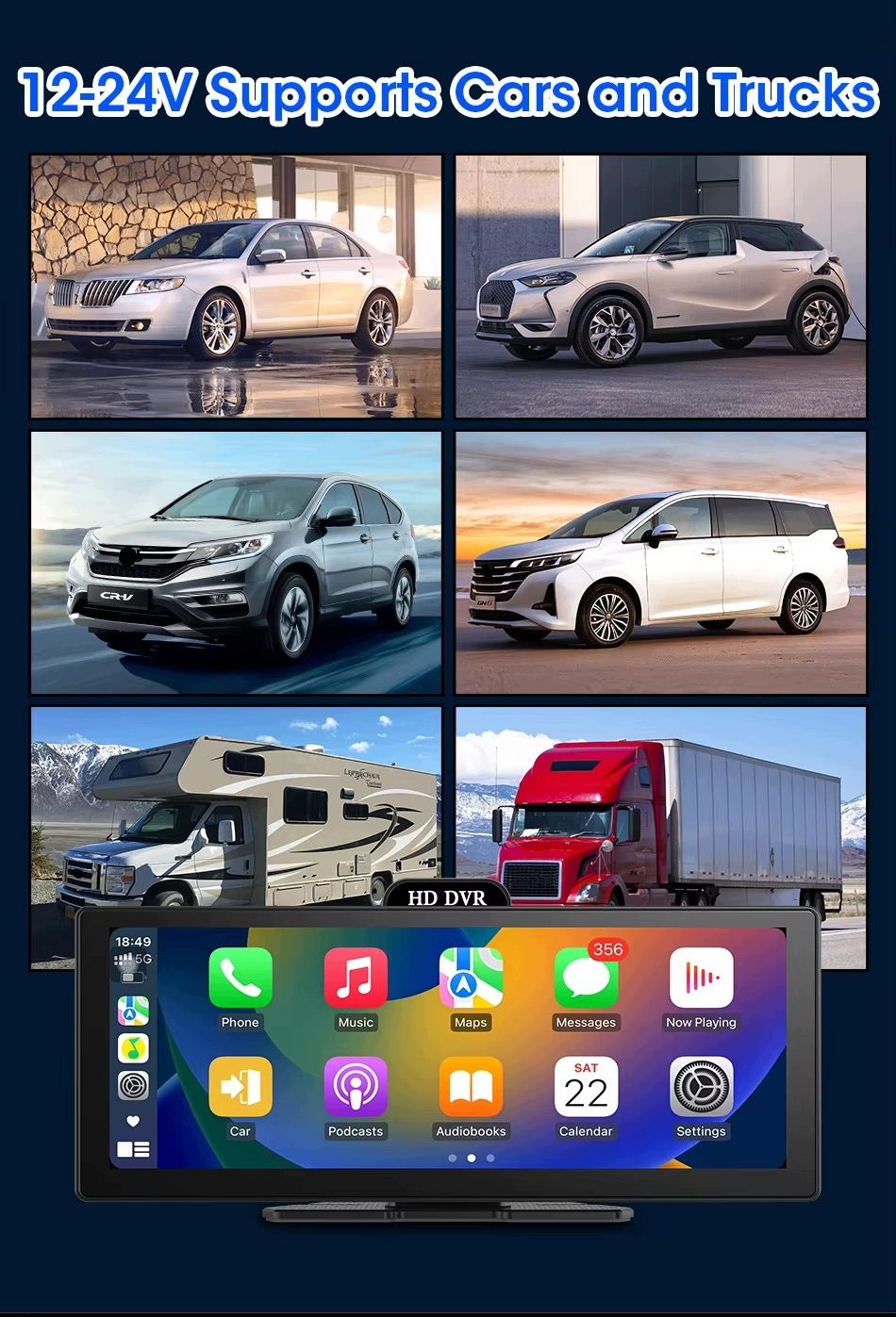 10.26" Universal Screen Wireless CarPlay Android Auto DVR Backup Camera Manufacturer code 10.26" Touch Screen DVR Camera