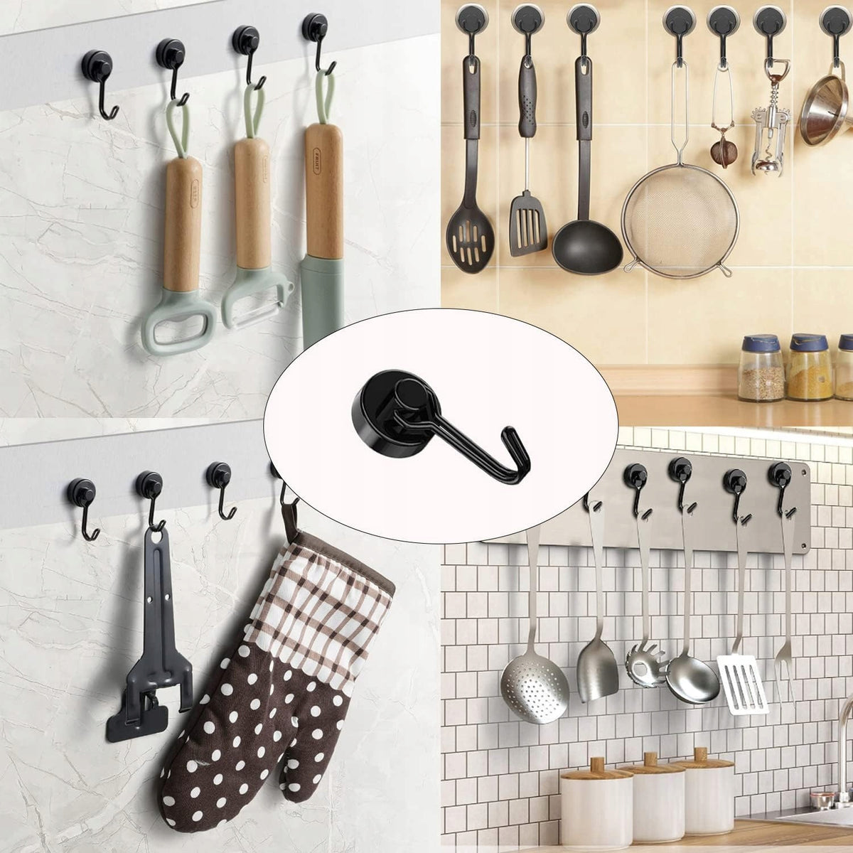 10 PCS MAGNETIC HOOKS, BLACK MAGNETIC HOOKS, NEODYMIUM MAGNETS Number of pieces on offer 10 szt.