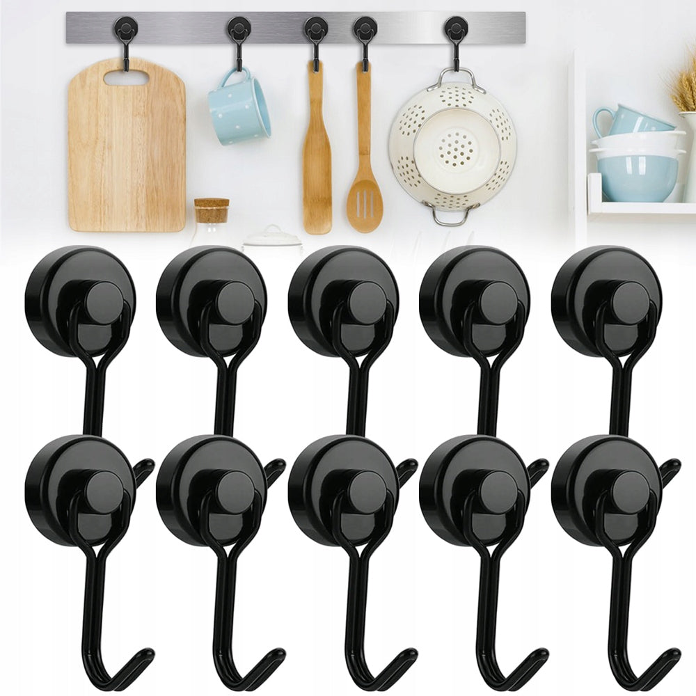 10 PCS MAGNETIC HOOKS, BLACK MAGNETIC HOOKS, NEODYMIUM MAGNETS