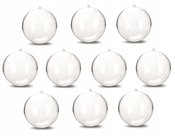 10 X ACRYLIC BAUBLE PVC BAUBLES ball balls WITH PENDANTS to fill 8 CM