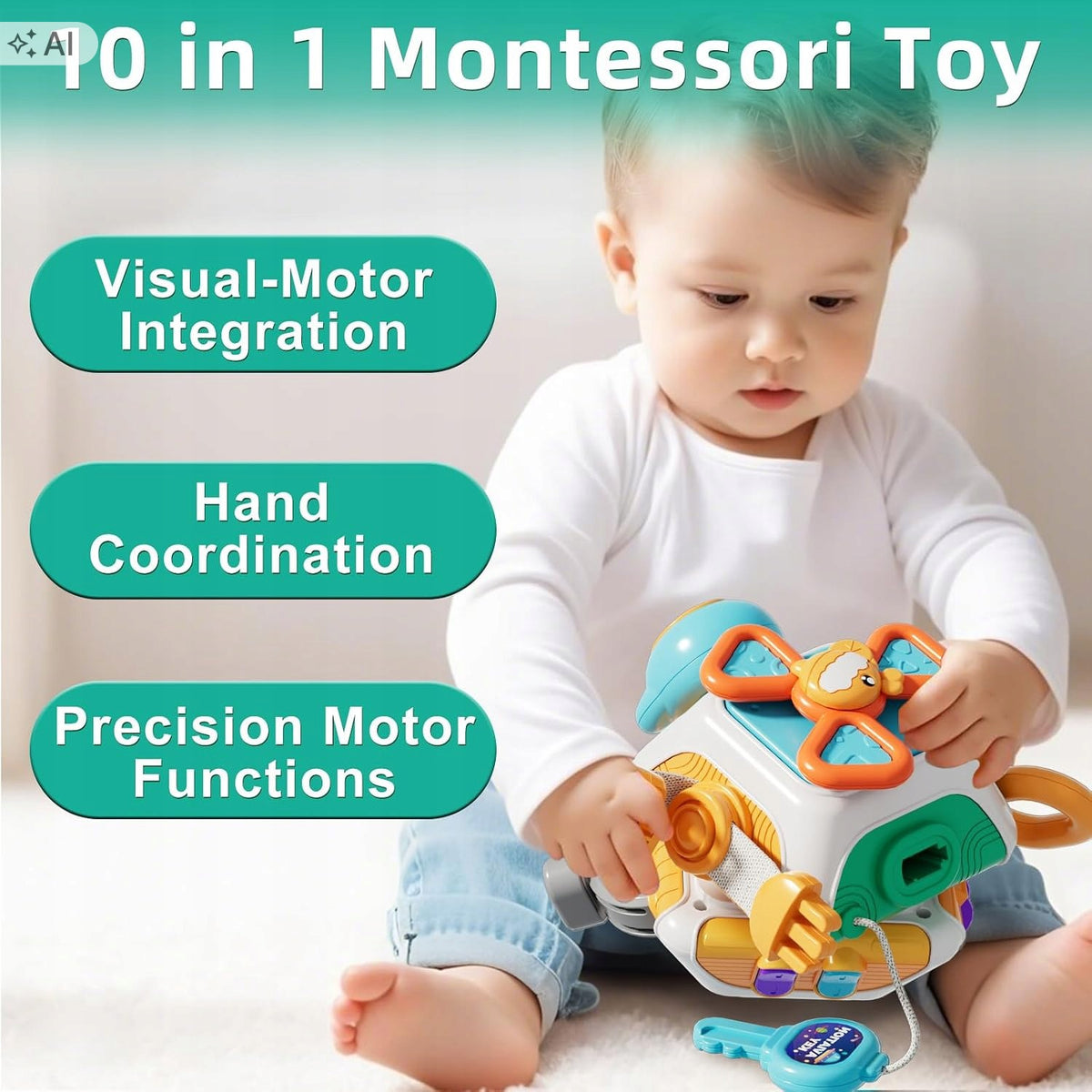 10-in-1 Baby Busy Board Cube, Montessori Toy for 6-18 Month& 1-2 Year Manufacturer code hbfrtyjktulyi