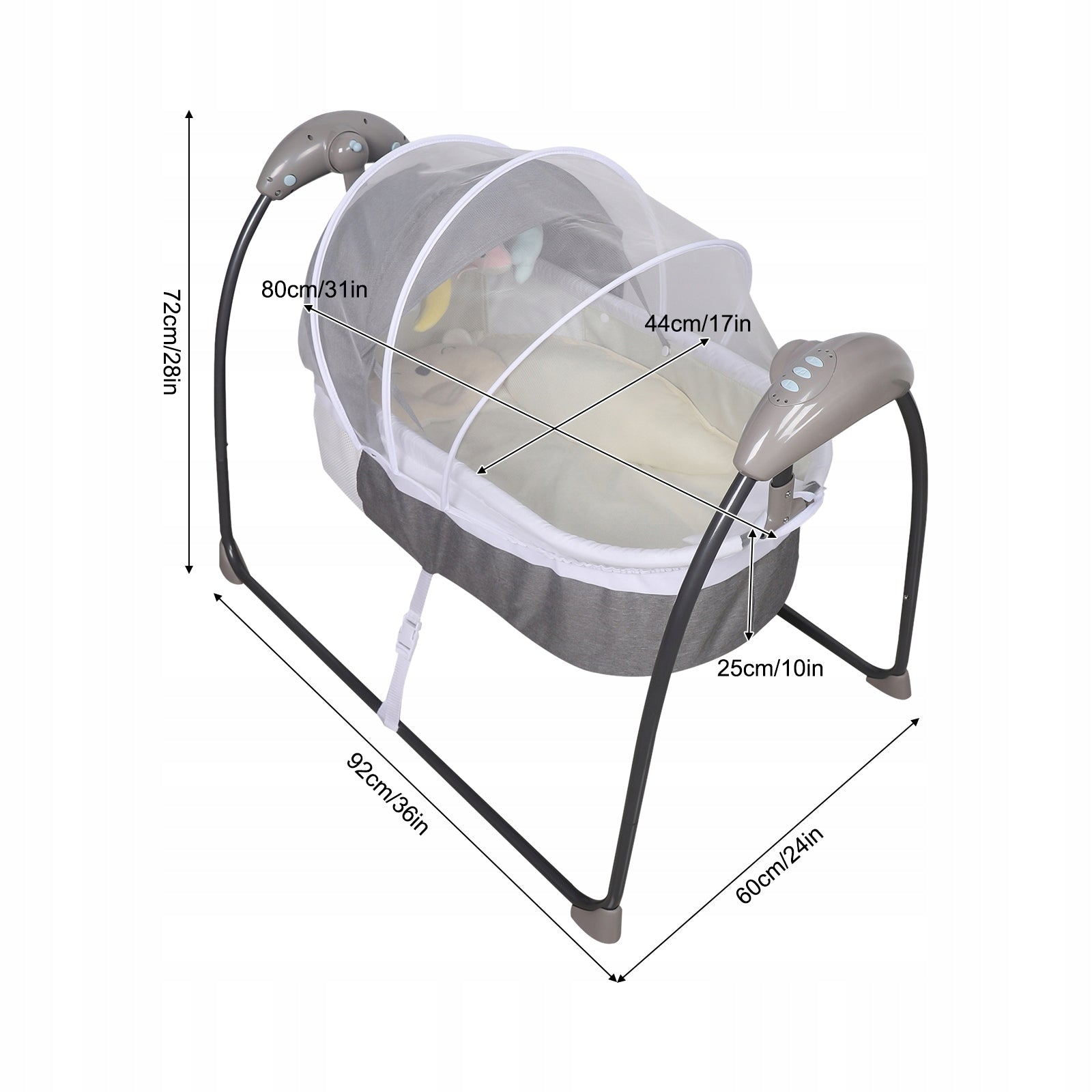 100-240V Portable Baby Bed, Grey Electric Shaking Bed, Baby Swing for 3Gear Packaging status original