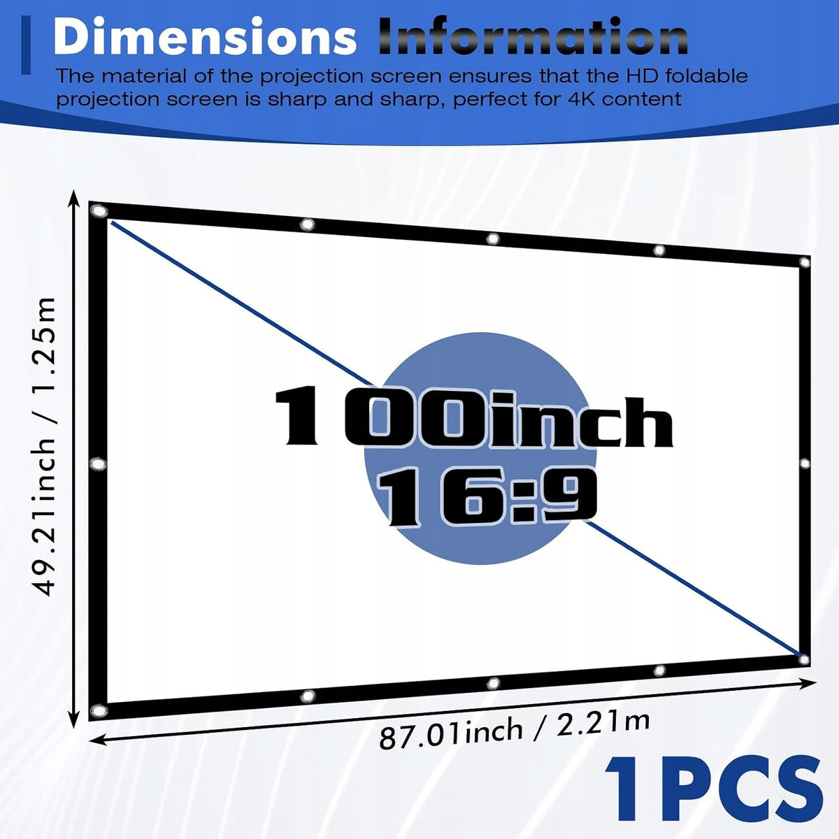 100 INCH 16:9 HD 4K PROJECTION SCREEN PORTABLE FOLDING HOME OFFICE Manufacturer code 5908182668344