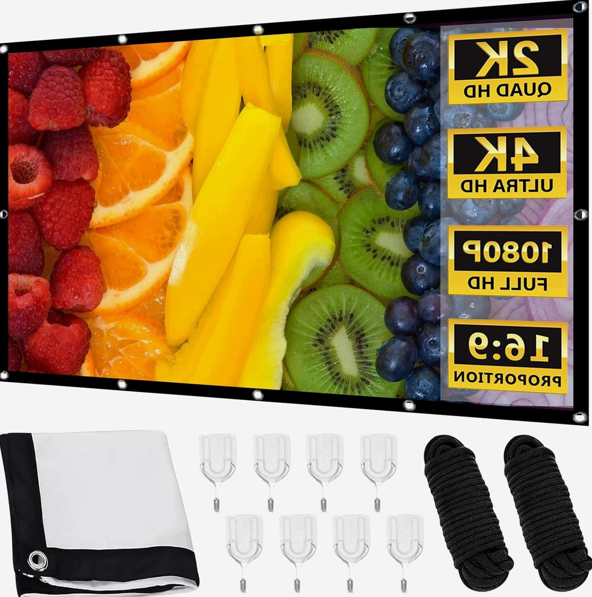 100 INCH 16:9 HD 4K PROJECTION SCREEN PORTABLE FOLDING HOME OFFICE