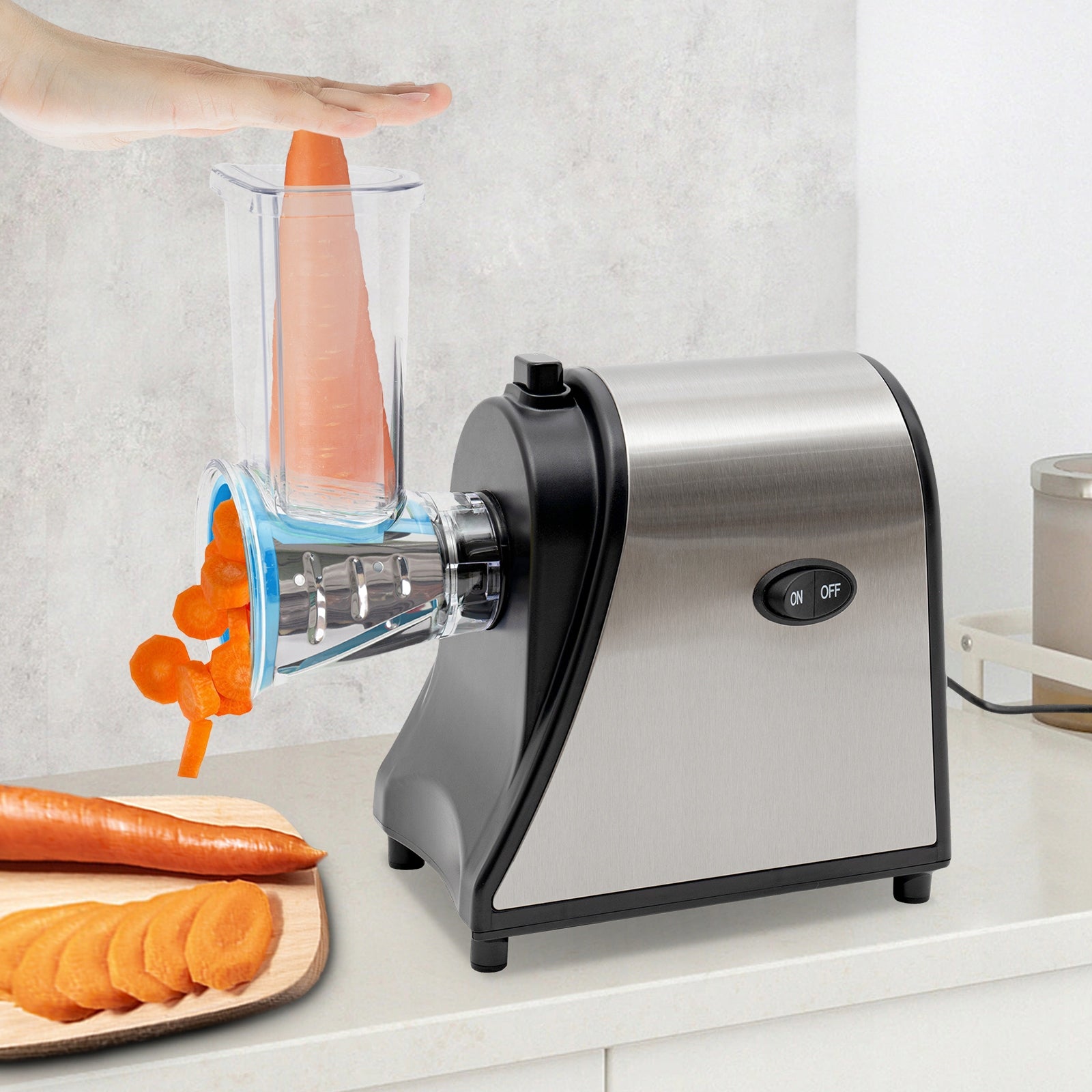 1000W Electric Cheese Grater Tabletop Slicer Vegetable Cutter With 5 Cones Packaging status original