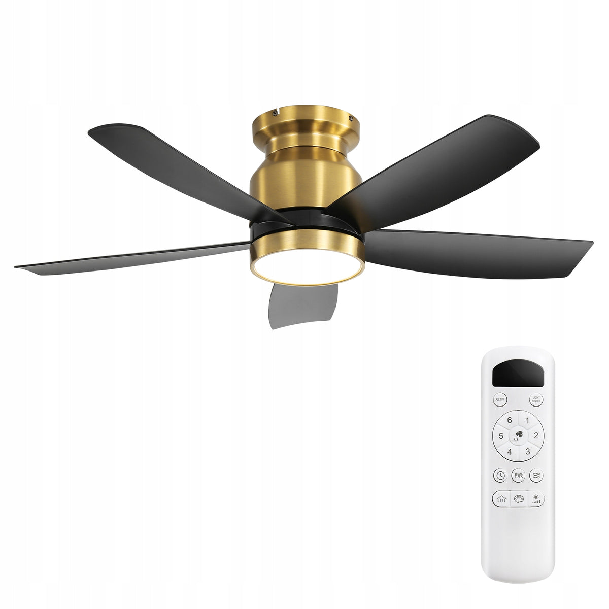 106cm Ceiling fan 6-speed Black 5 blades reversible remote control + light