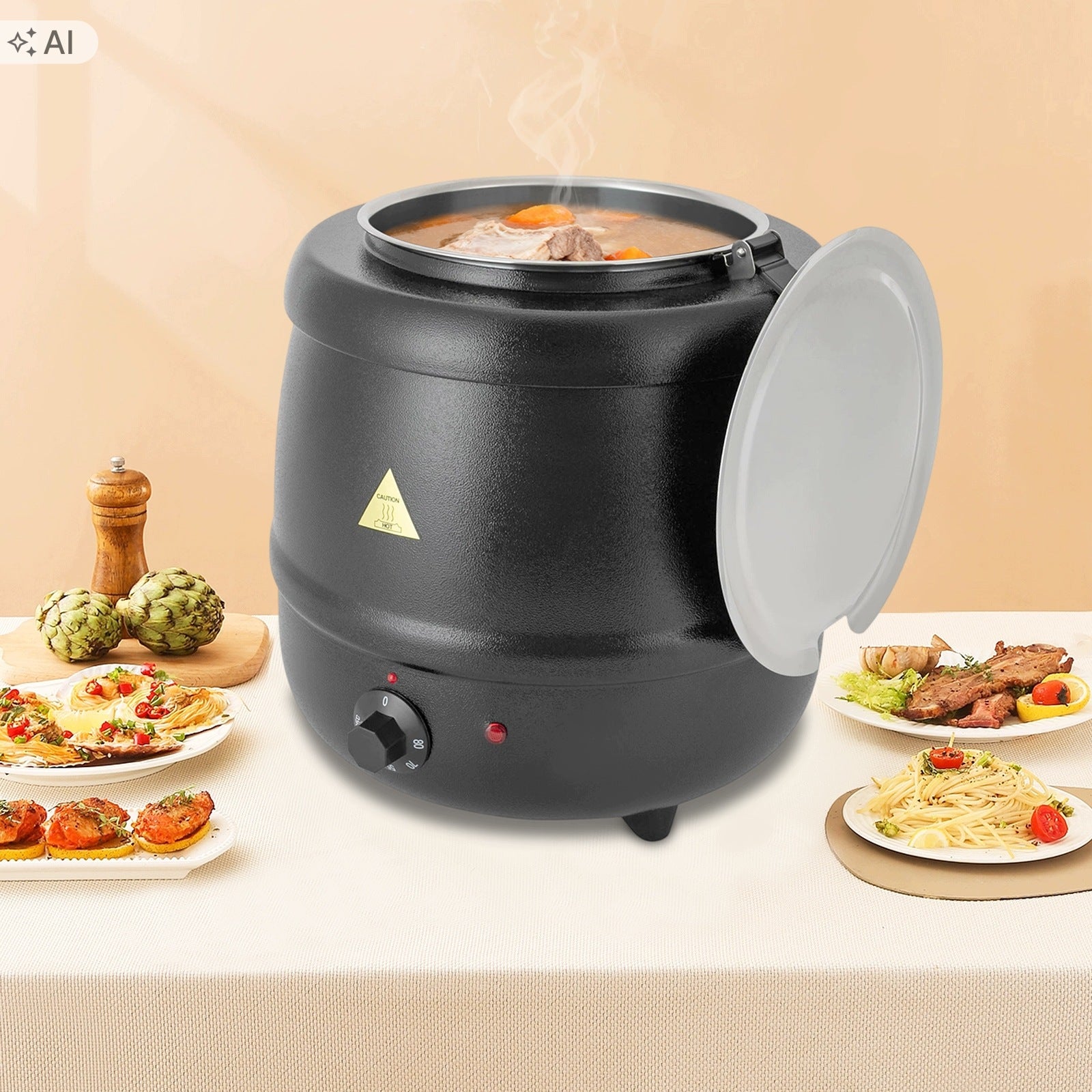 10L ELECTRIC HOT SOUP POT 400W SOUP WARMER WITH HANDLE RING 35*38CM Packaging status original