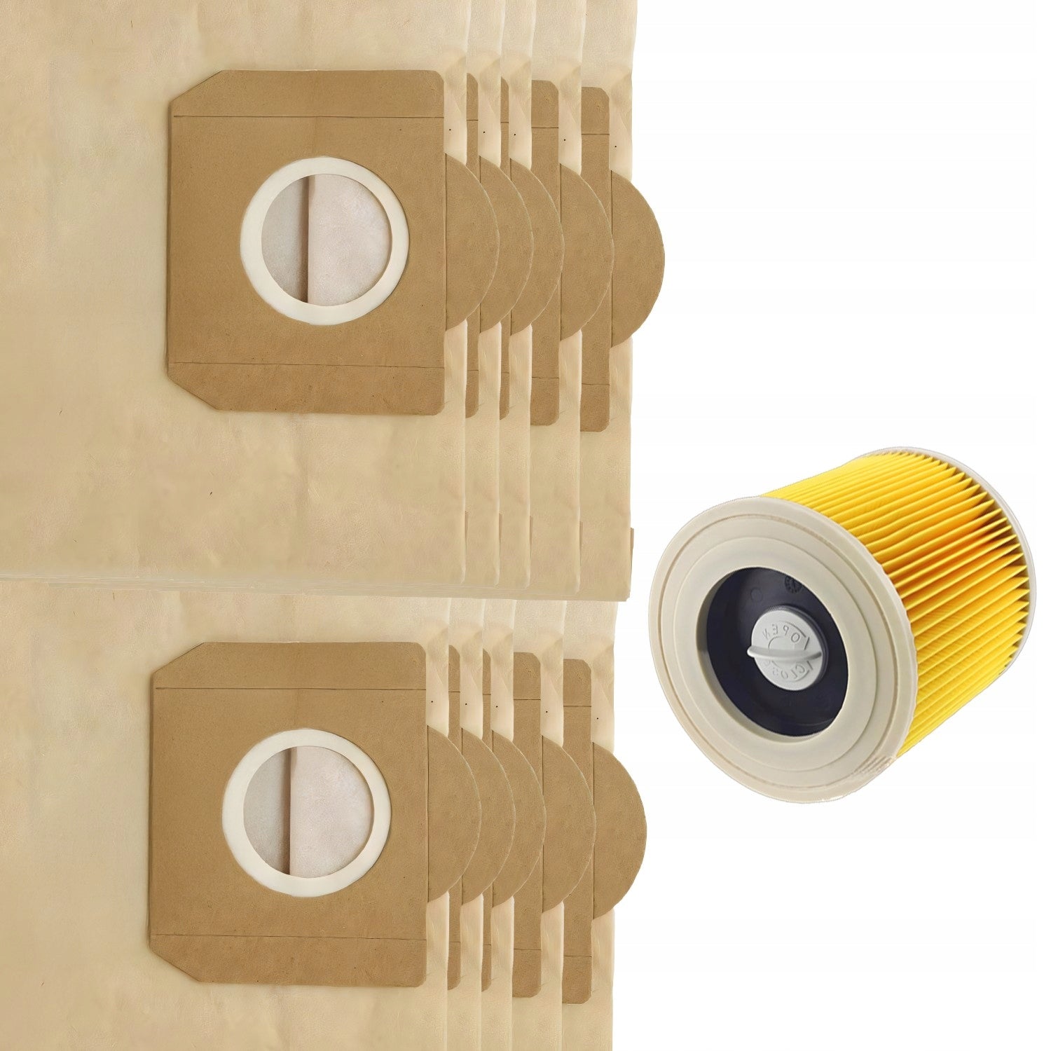 10X BAGS + FILTER FOR VACUUM CLEANER KARCHER WD3 MV3 WD2 SE 4001 K2000 PAPER Kind replacement