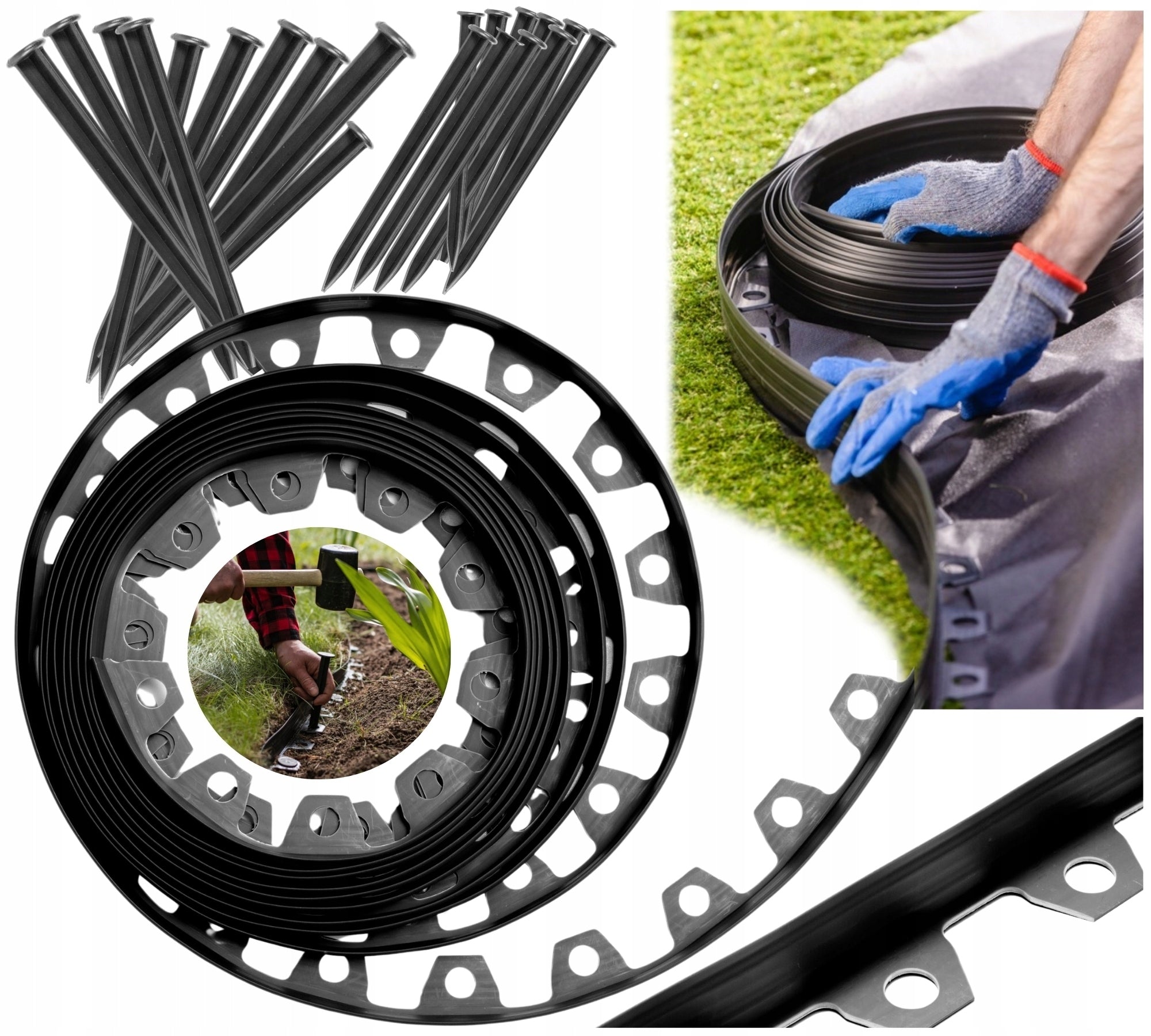 10m Lawn edging 6cm 60mm + anchors 30pcs - Garden edging Black Packaging status original