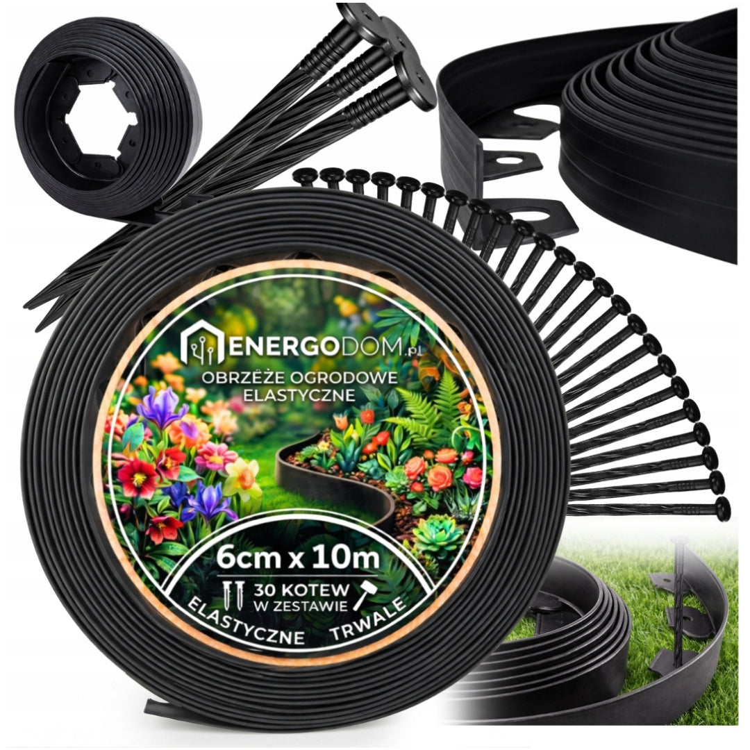 10m Lawn edging 6cm 60mm + anchors 30pcs - Garden edging Black