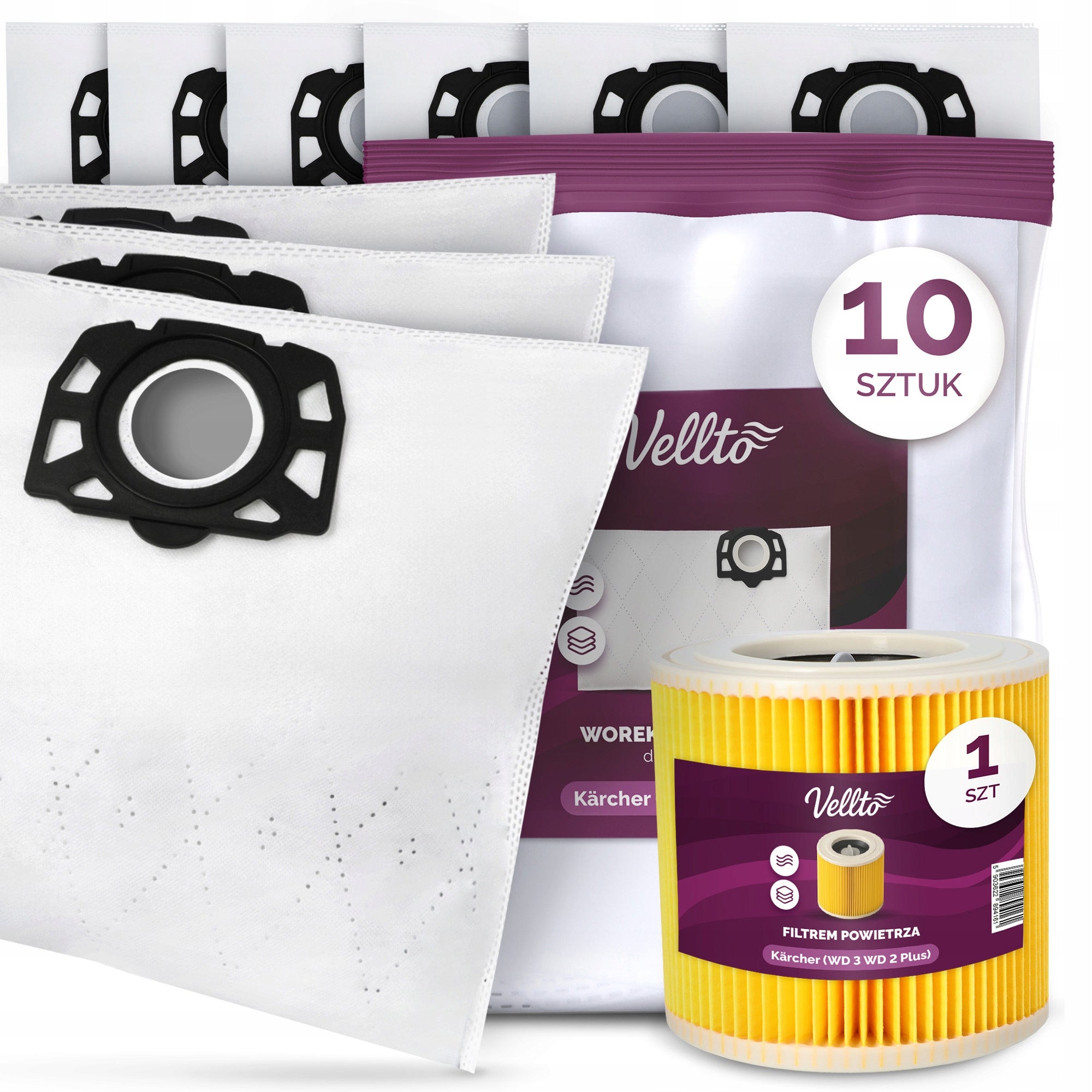 10x BAG for VACUUM CLEANER Kärcher WD3 SE3001 WD2 PLUS + Air Filter E3-V