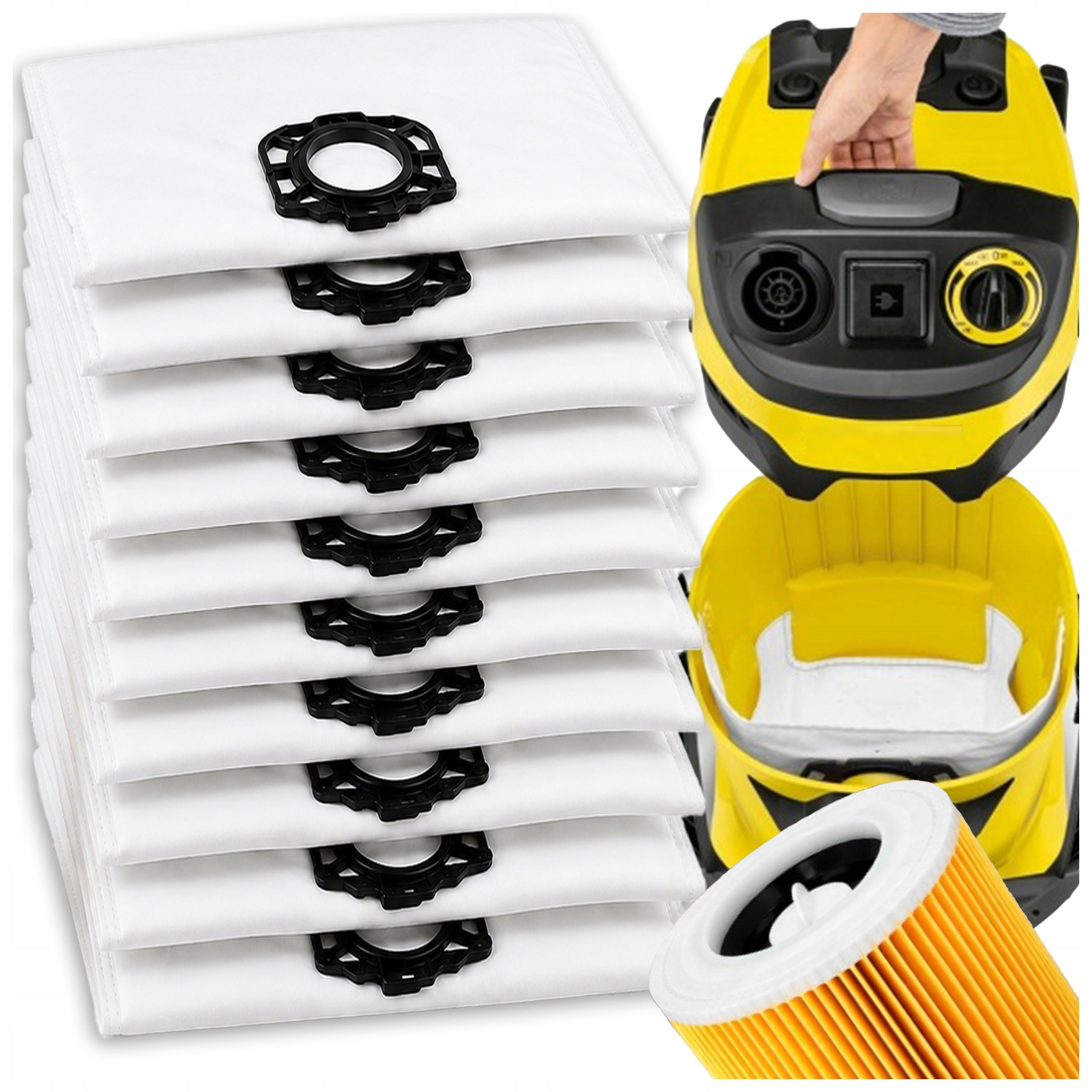 10x BAGS FOR KARCHER WD3 KFI 357 V17 V15 V19 SE4001 WD2 PLUS V12 + FILTER
