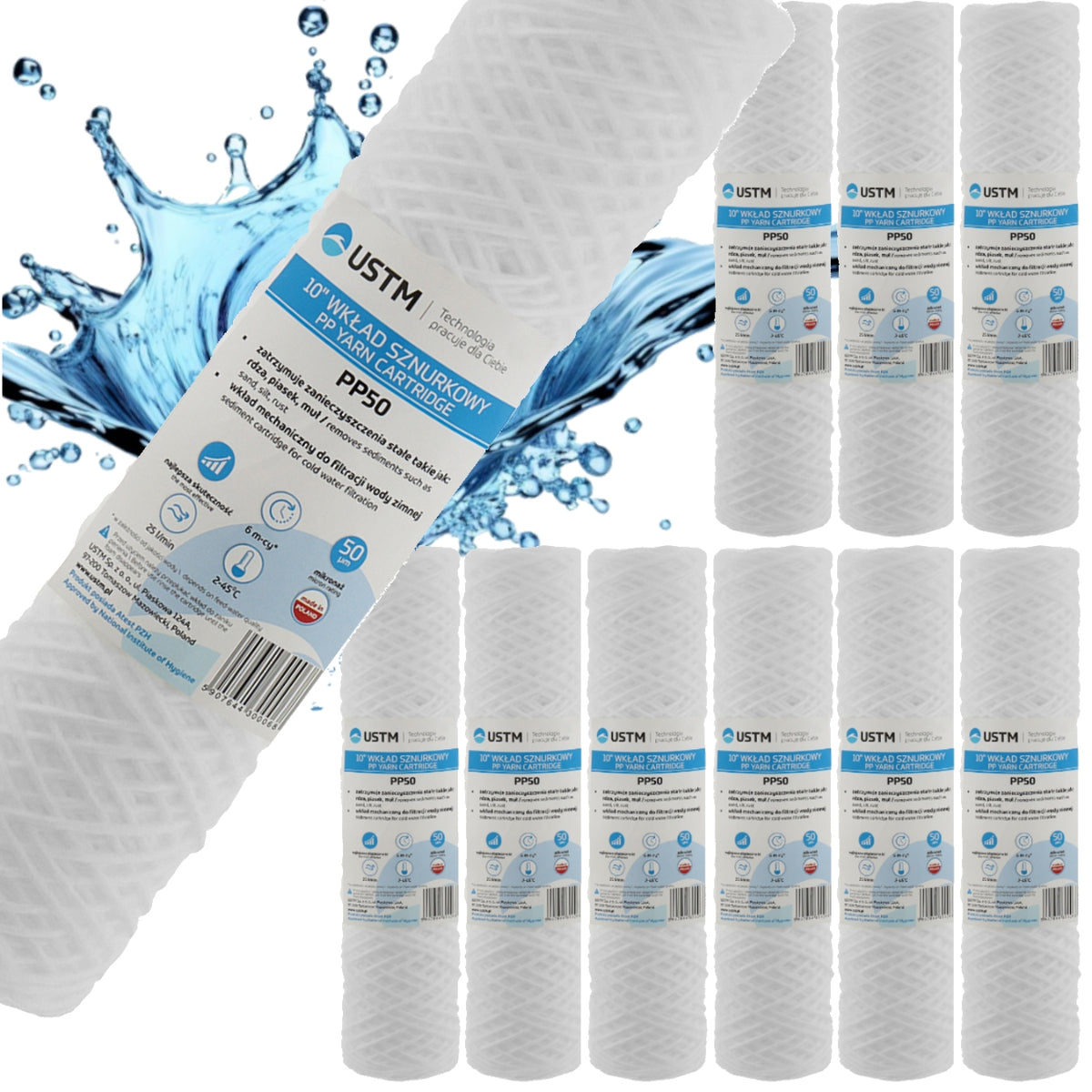 10x WATER FILTER Filter CARTRIDGE 10" STRING 50 MICRON PP USTM