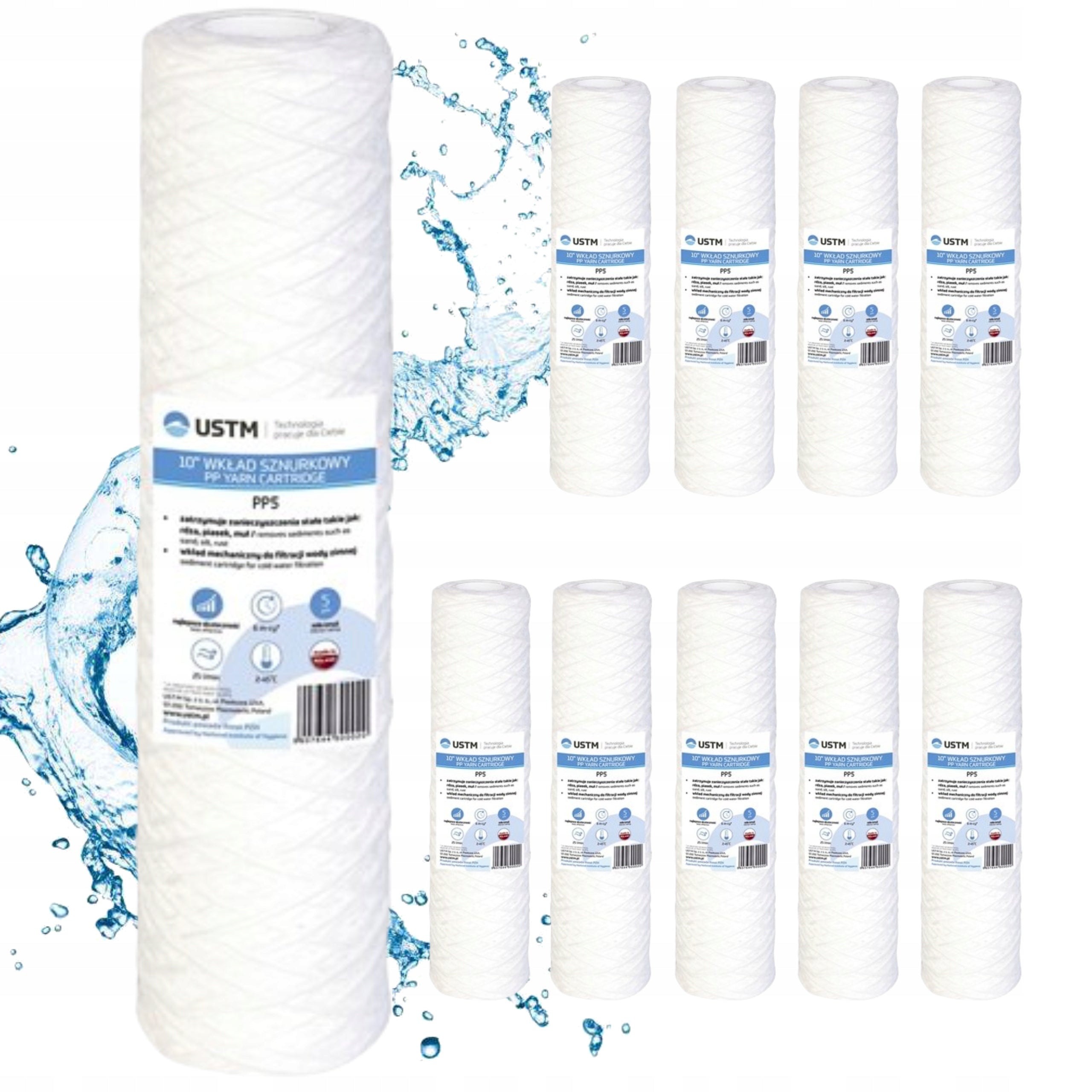 10x WATER FILTER PRE-STRING CARTRIDGE 10" USTM FILTRATION 10 MICRON PP10M