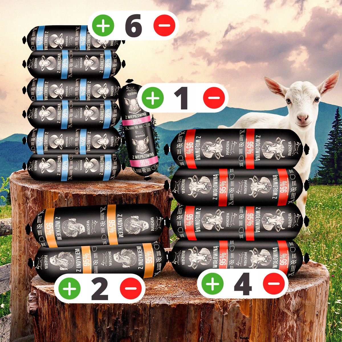 10x1KG Dog food bar WISTOM 95% meat wet sausage Manufacturer code WIS1
