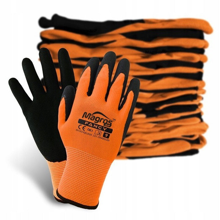 12 PAIRS BLACK LATEX COATED PROTECTIVE WORK GLOVES LATEX FANCY 9-L