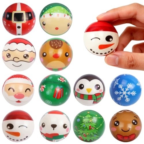 12 PCS CHRISTMAS SQUISHIES BALLS ANTI-STRESS SNOWMAN SANTA CLAUS Packaging status original