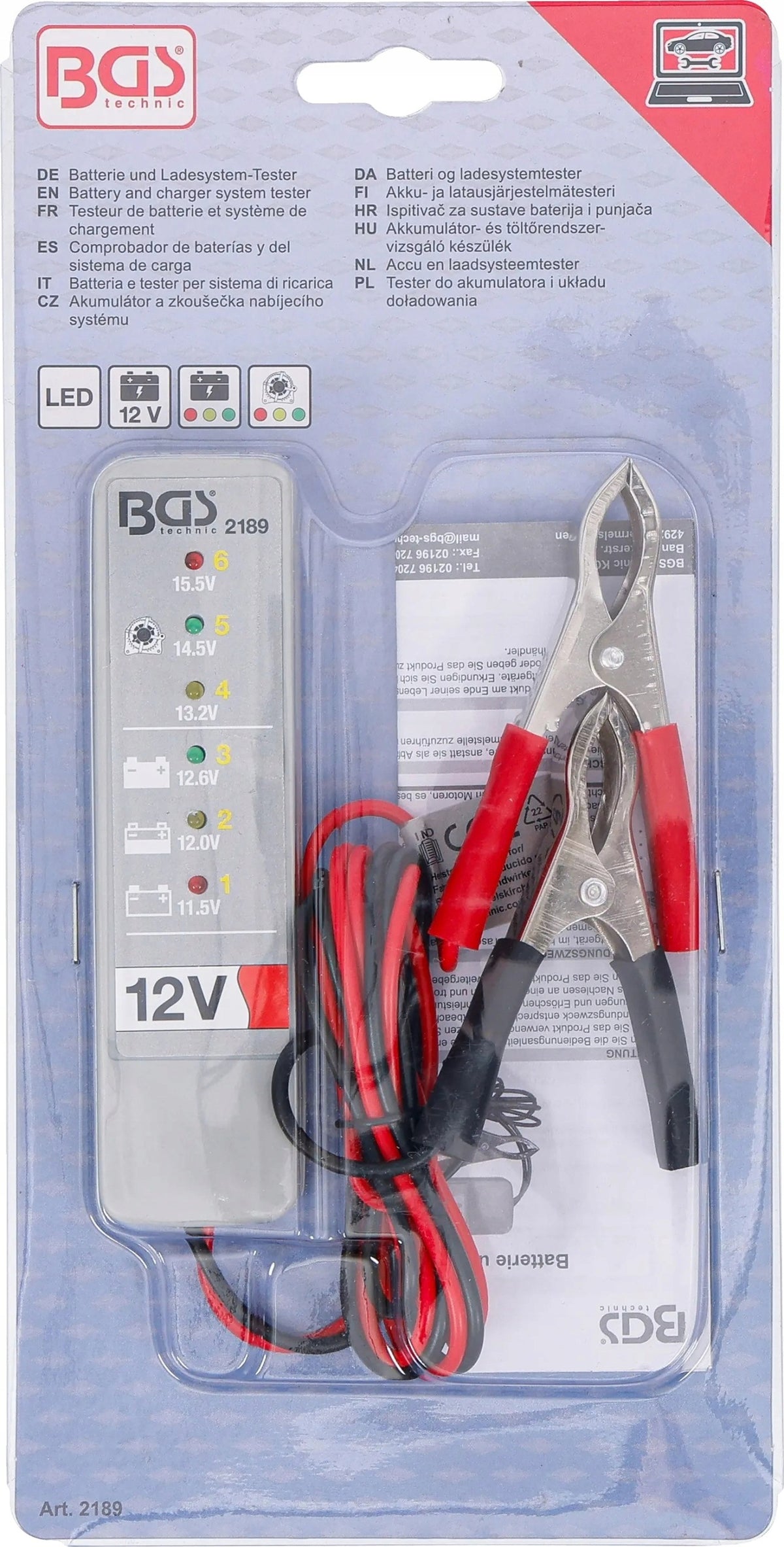 12 V charging system battery tester for alternator diagnostics BGS Brand BGS Technic
