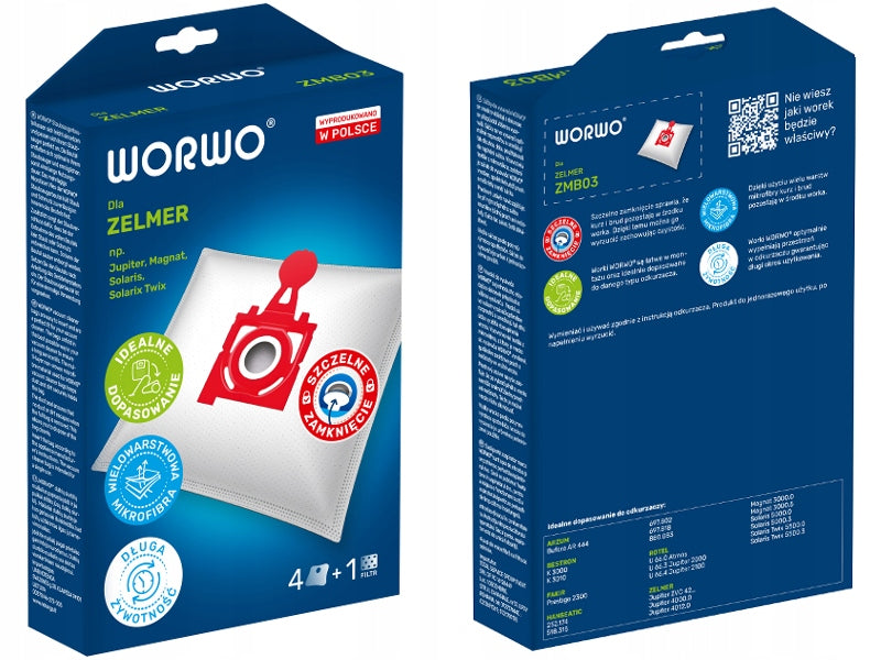 12 X VACUUM CLEANER BAGS ZELMER JUPITER SOLARIS MAGNAT 49.4200 ZMB03 WORWO Manufacturer code ZMB03K x3