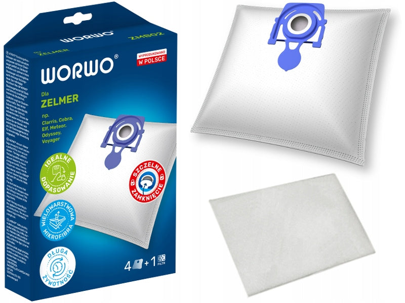 12 X ZELMER ODYSSEY METEOR VACUUM CLEANER BAGS 2 ELF 2 ELF 3 BOSCH AQUAWASH Manufacturer Worwo