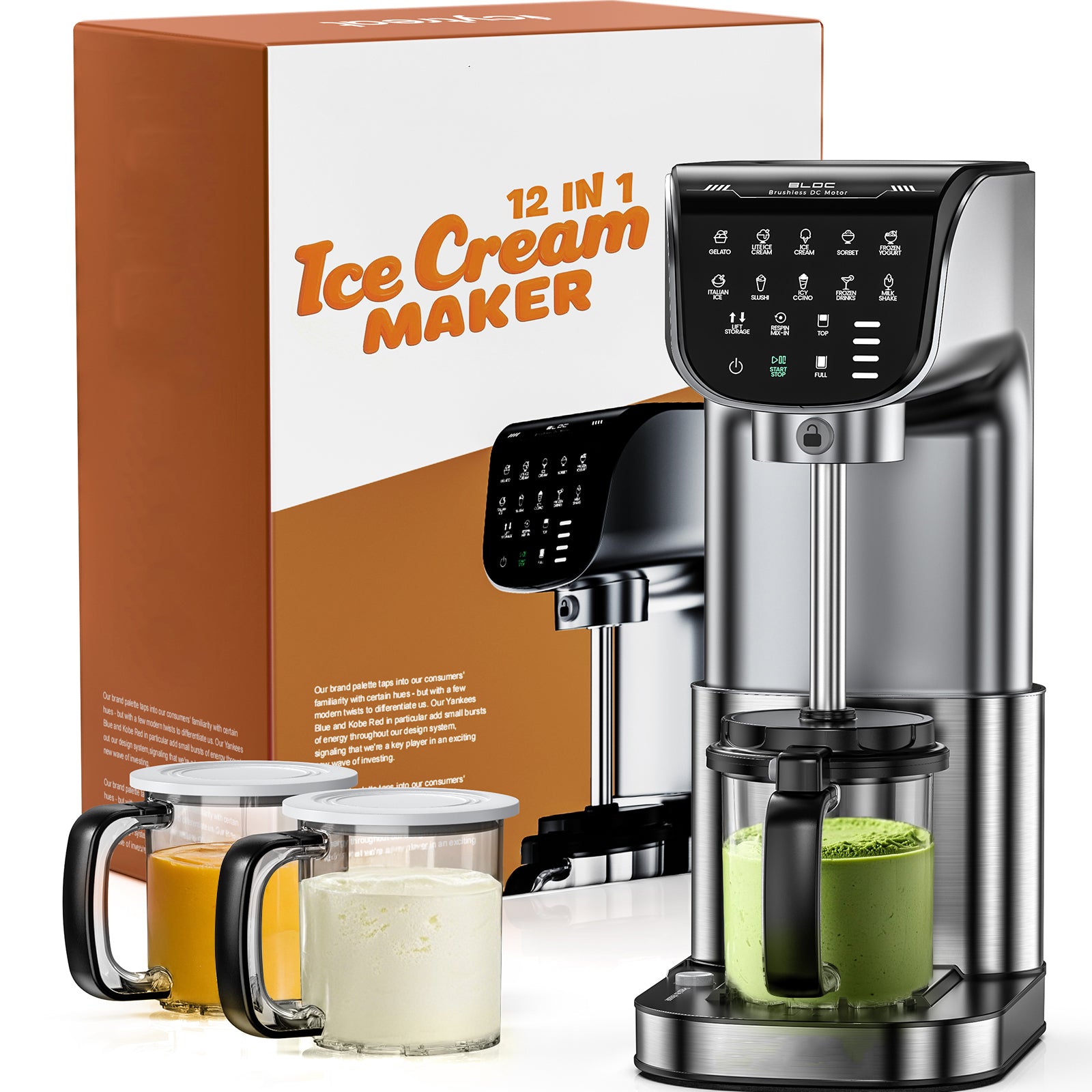 12 in 1 Ice Cream Machine Fully Automatic, Stainless Steel
