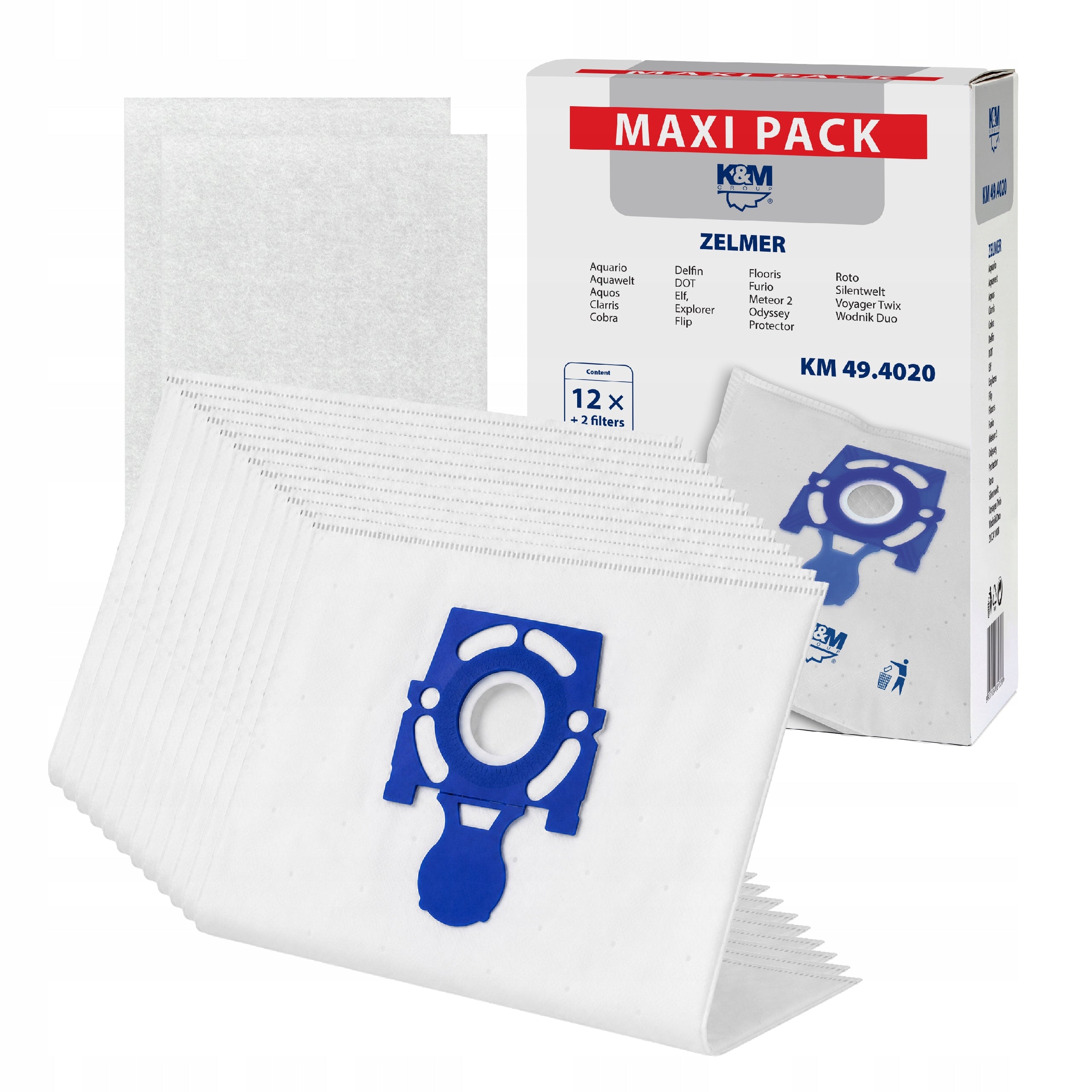 12 x Zelmer Antek Flooris Meteor 2 Odyssey 49.4020 ZVCA Vacuum Cleaner Bags Manufacturer K&M