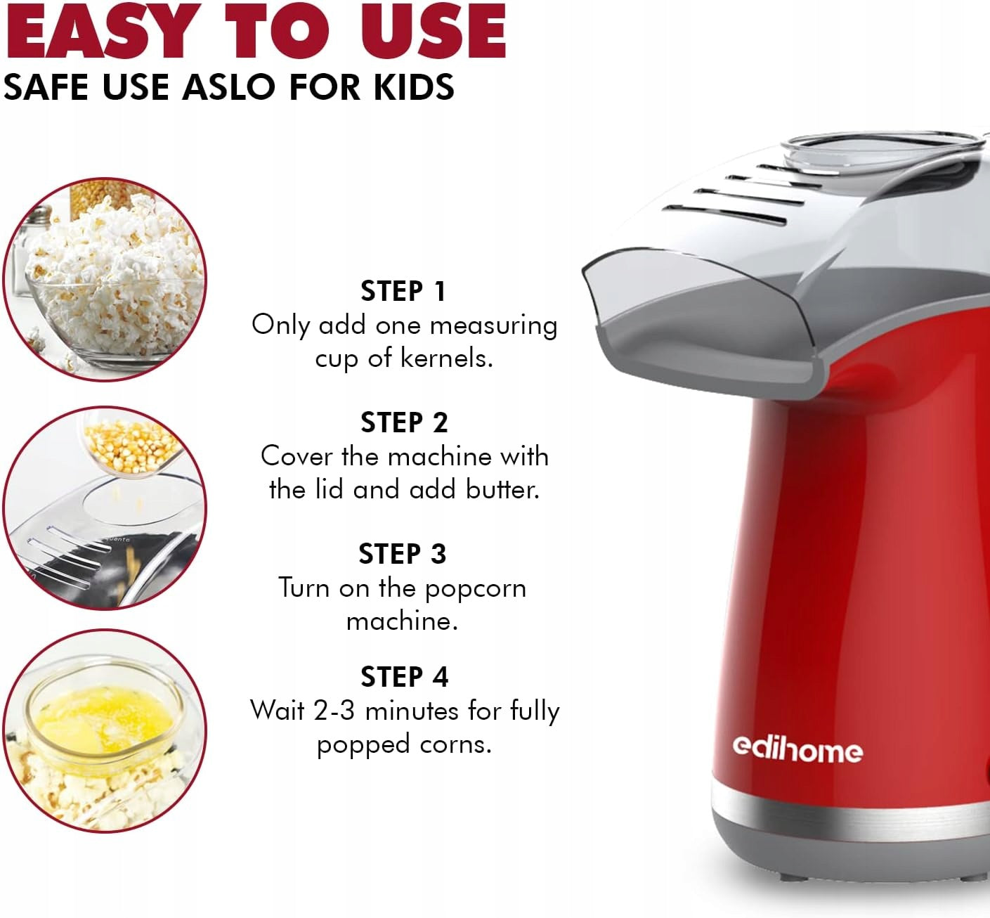 1200W EDIHOME POPCORN MACHINE READY IN 2 MINUTES RED Brand no brand