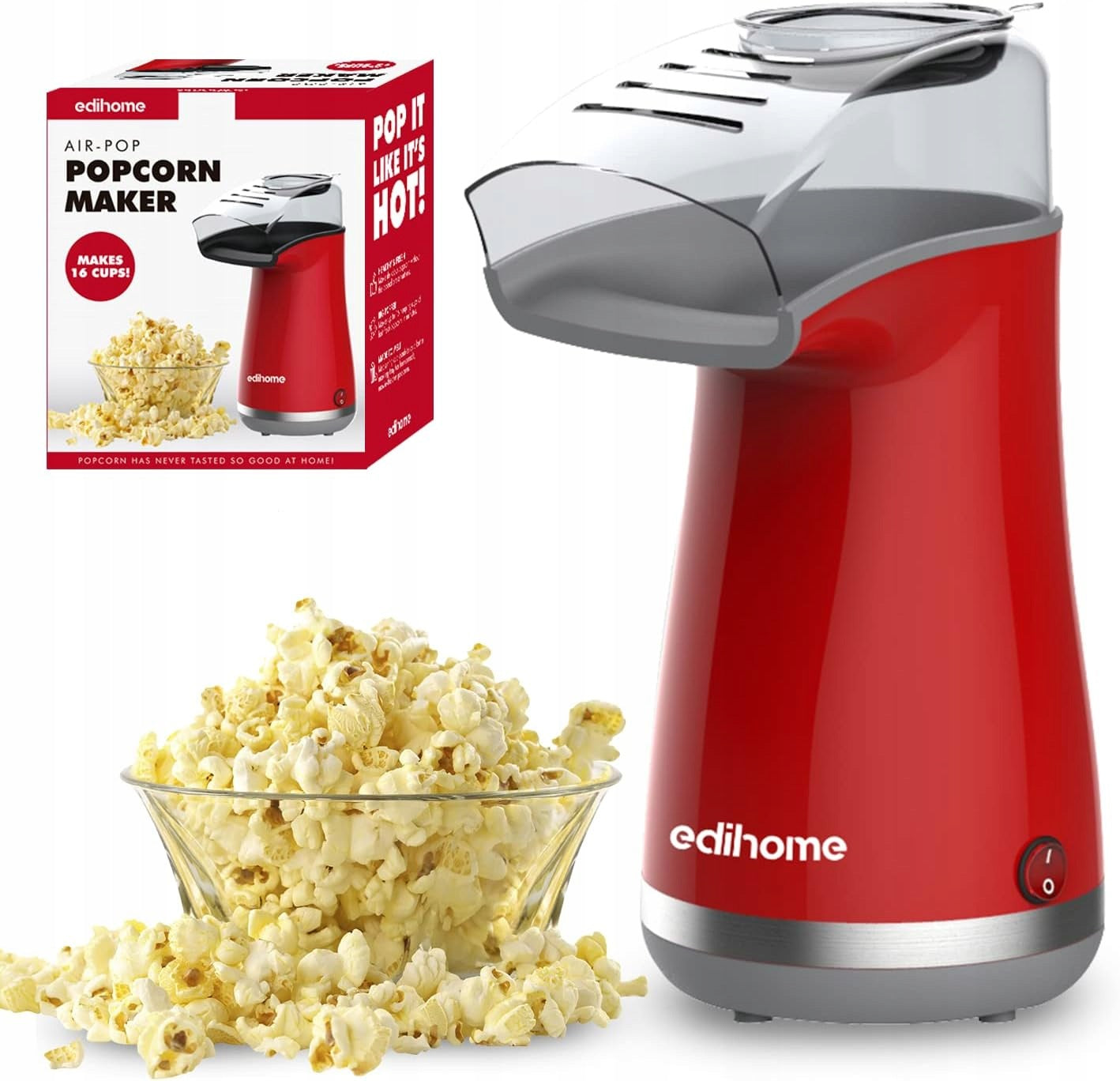 1200W EDIHOME POPCORN MACHINE READY IN 2 MINUTES RED