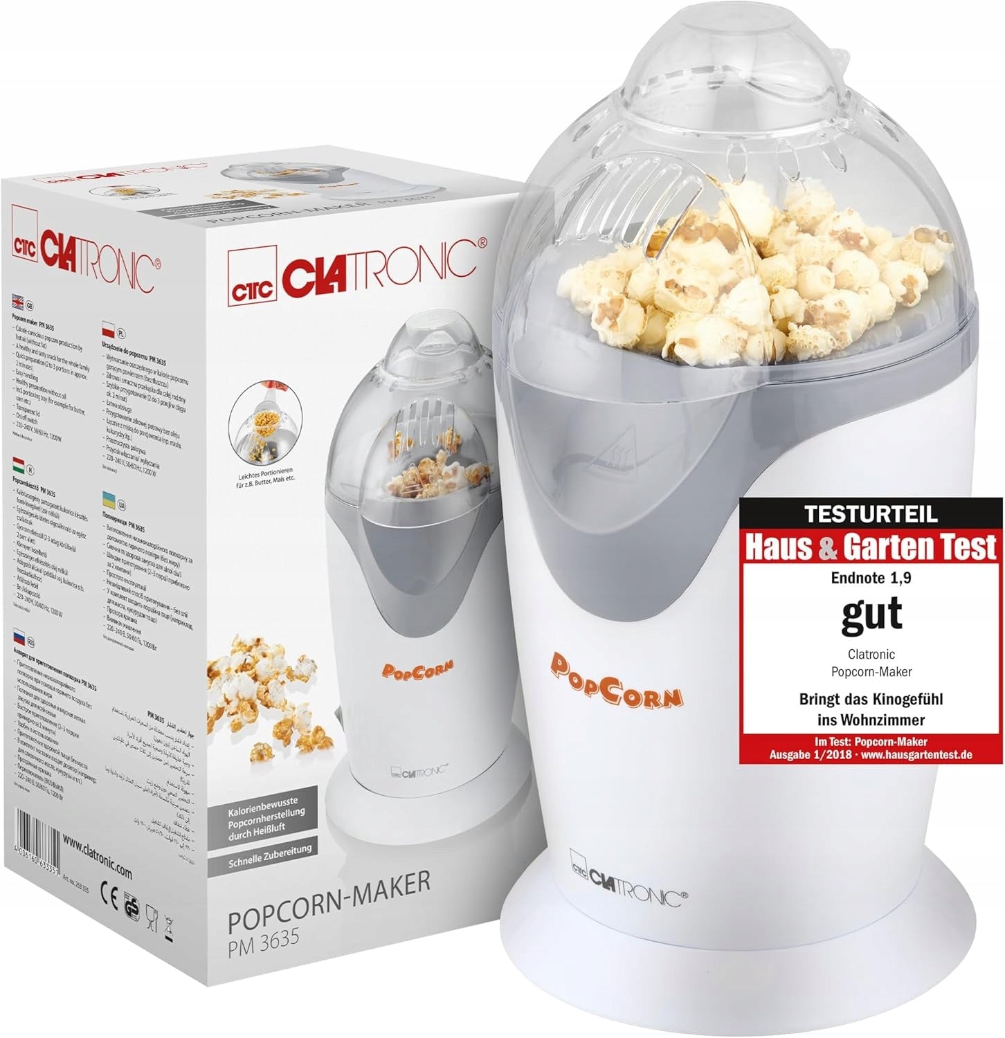 1200W POPCORN MACHINE FAT FREE HOT AIR WHITE