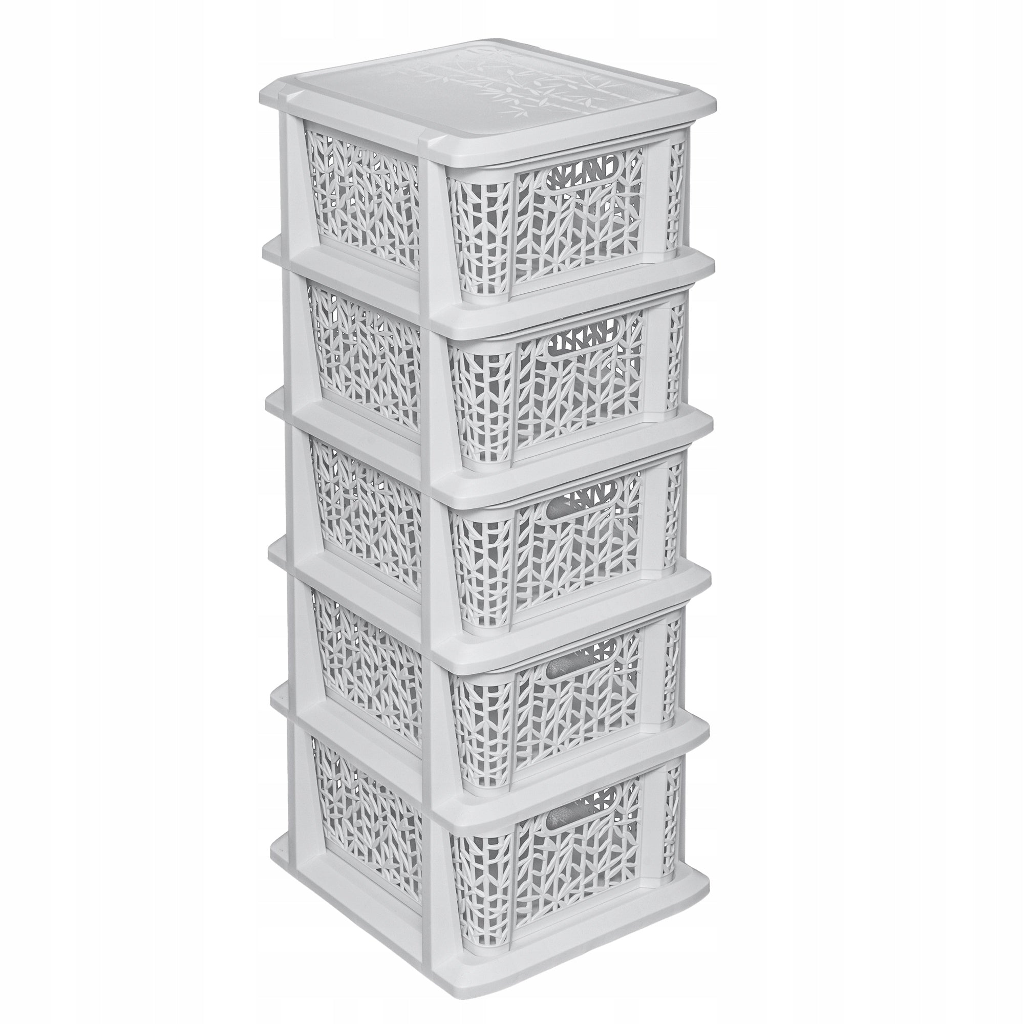 123290 Bookcase with 5 baskets Bamboo antique white BRANQ