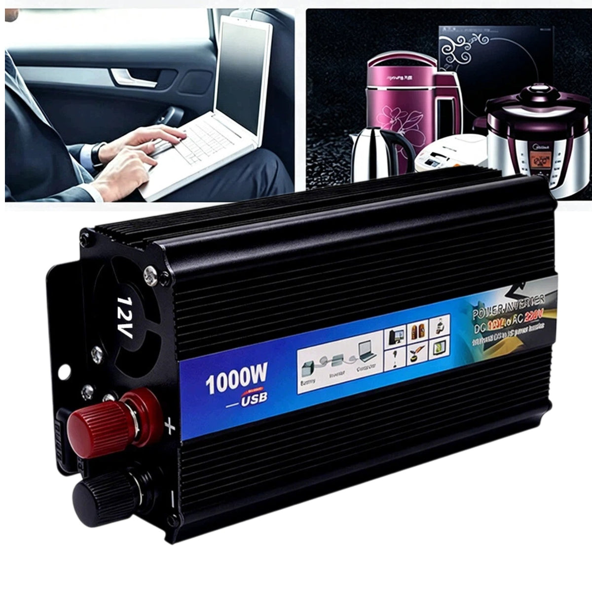 12V 230V 1000W 2000W CAR VOLTAGE CONVERTER PURE SINE USB