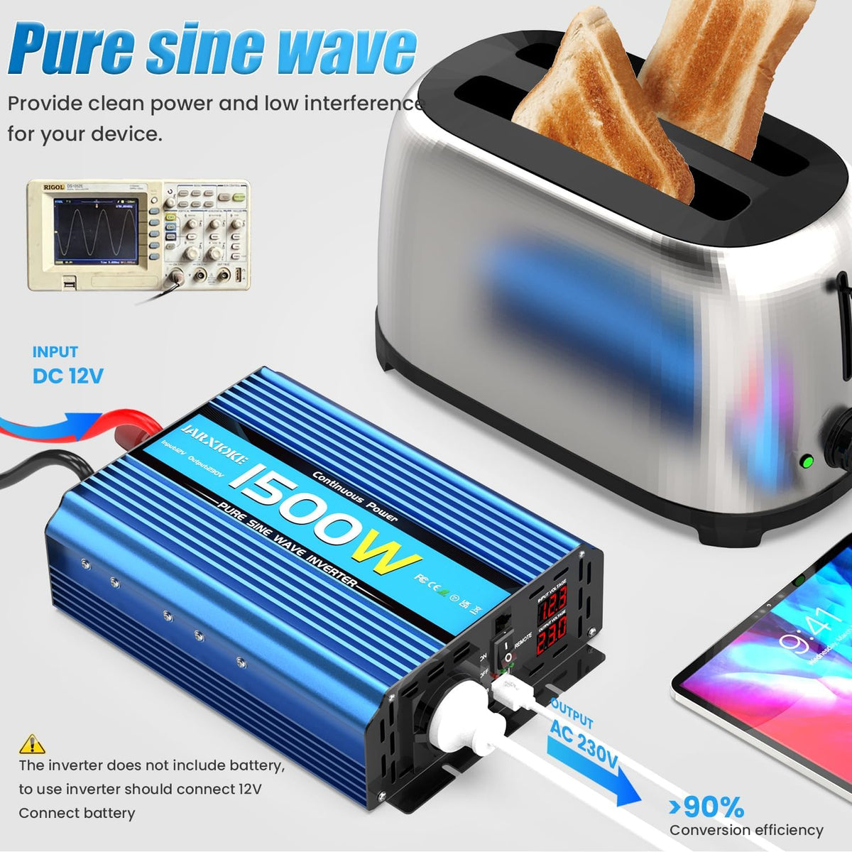 12V 230V 1500W pure sine JARKIOKE USB remote control Packaging status original