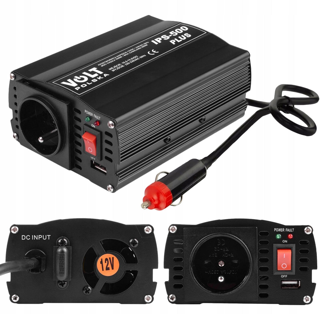 12V 230V 350W 500W VOLT POLSKA + USB SOCKET CONVERTER