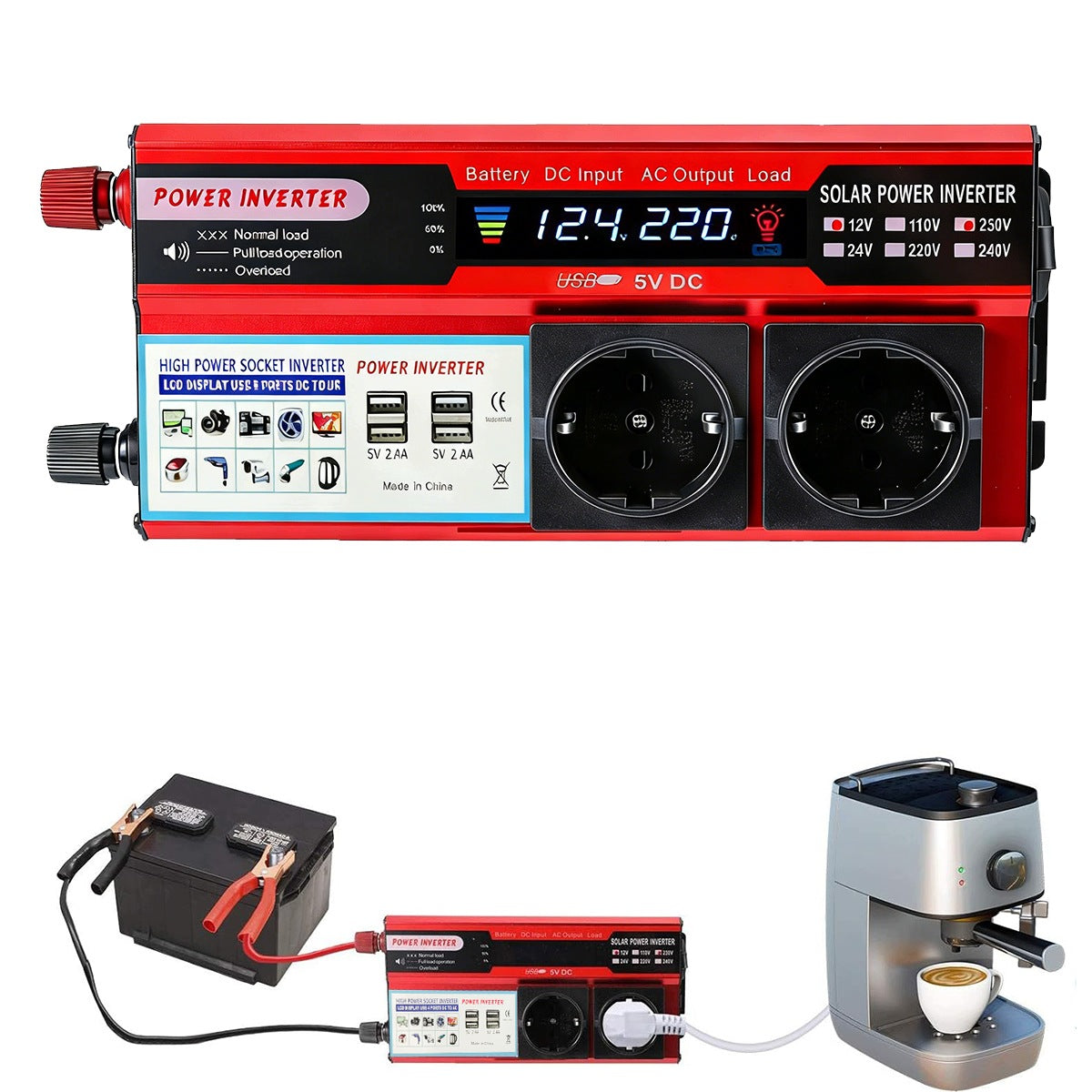 12V 230V CAR INVERTER CONVERTER 2000 4X USB LED