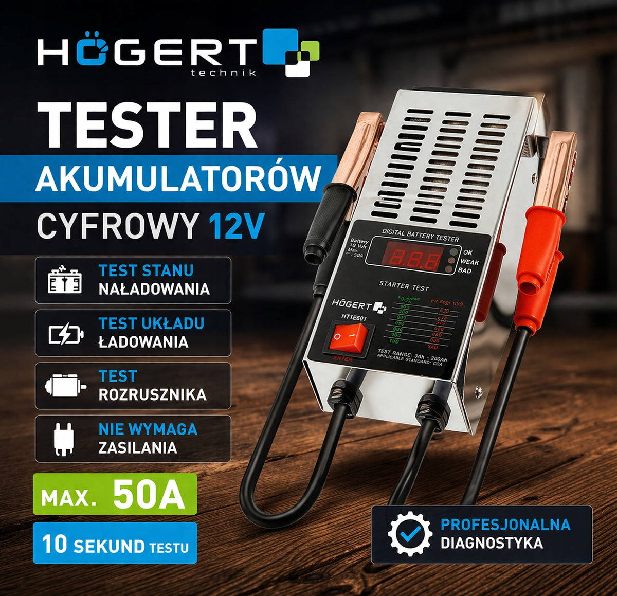 12V Battery Tester HOGERT Digital Starter Charging Test Manufacturer code HT8G620