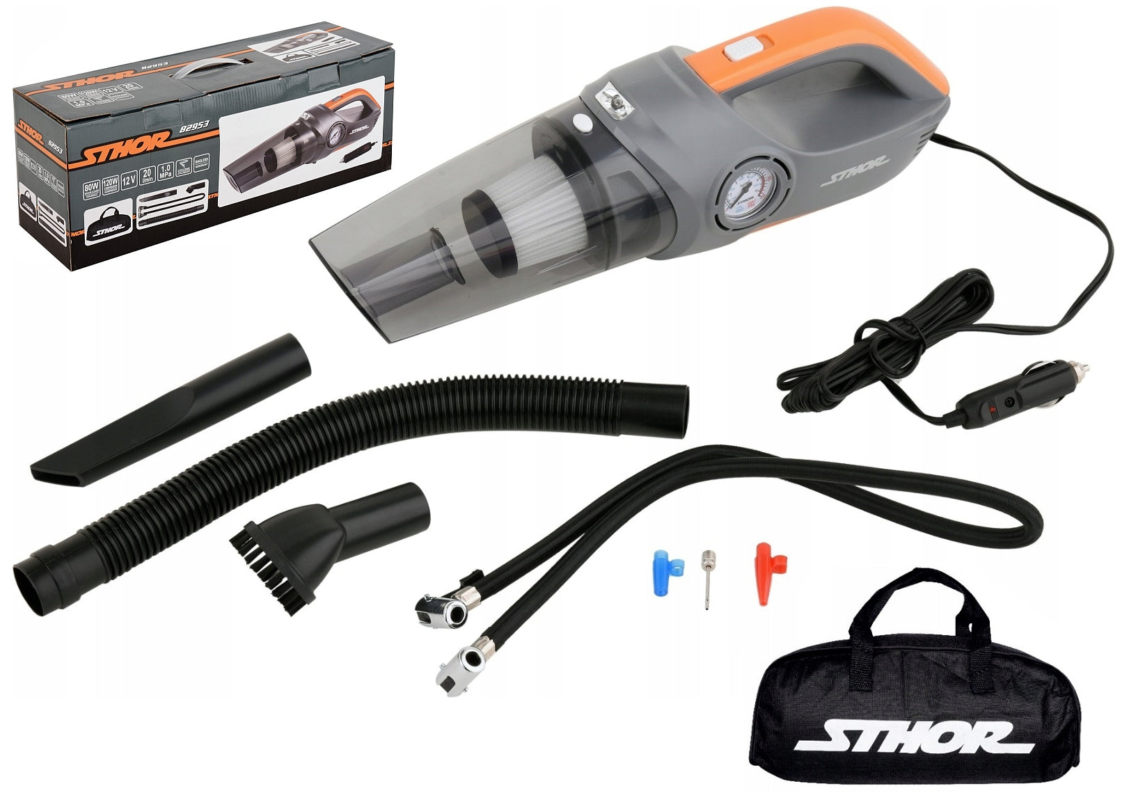 12V CAR VACUUM CLEANER WITH 80W BAGLESS COMPRESSOR STHOR 82953