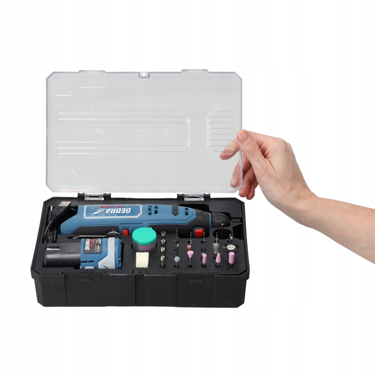 12V Cordless Mini Grinder Kit DEDRA MAUS Rechargeable 2.0 Ah, USB-C Packaging status original