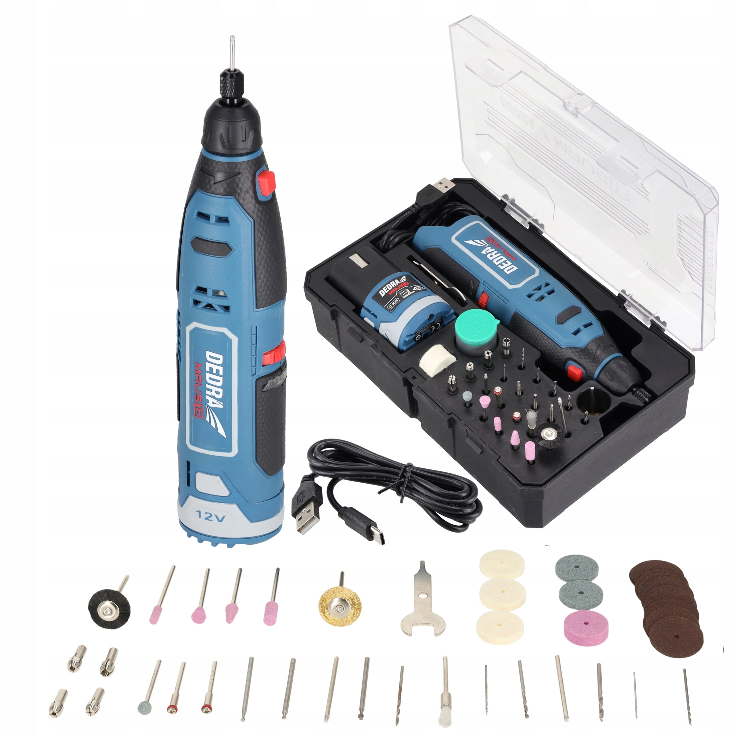 12V Cordless Mini Grinder Kit DEDRA MAUS Rechargeable 2.0 Ah, USB-C