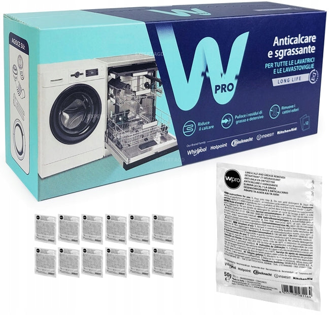12X Washing Machine and Dishwasher Cleaner Powder, Descaler WPro