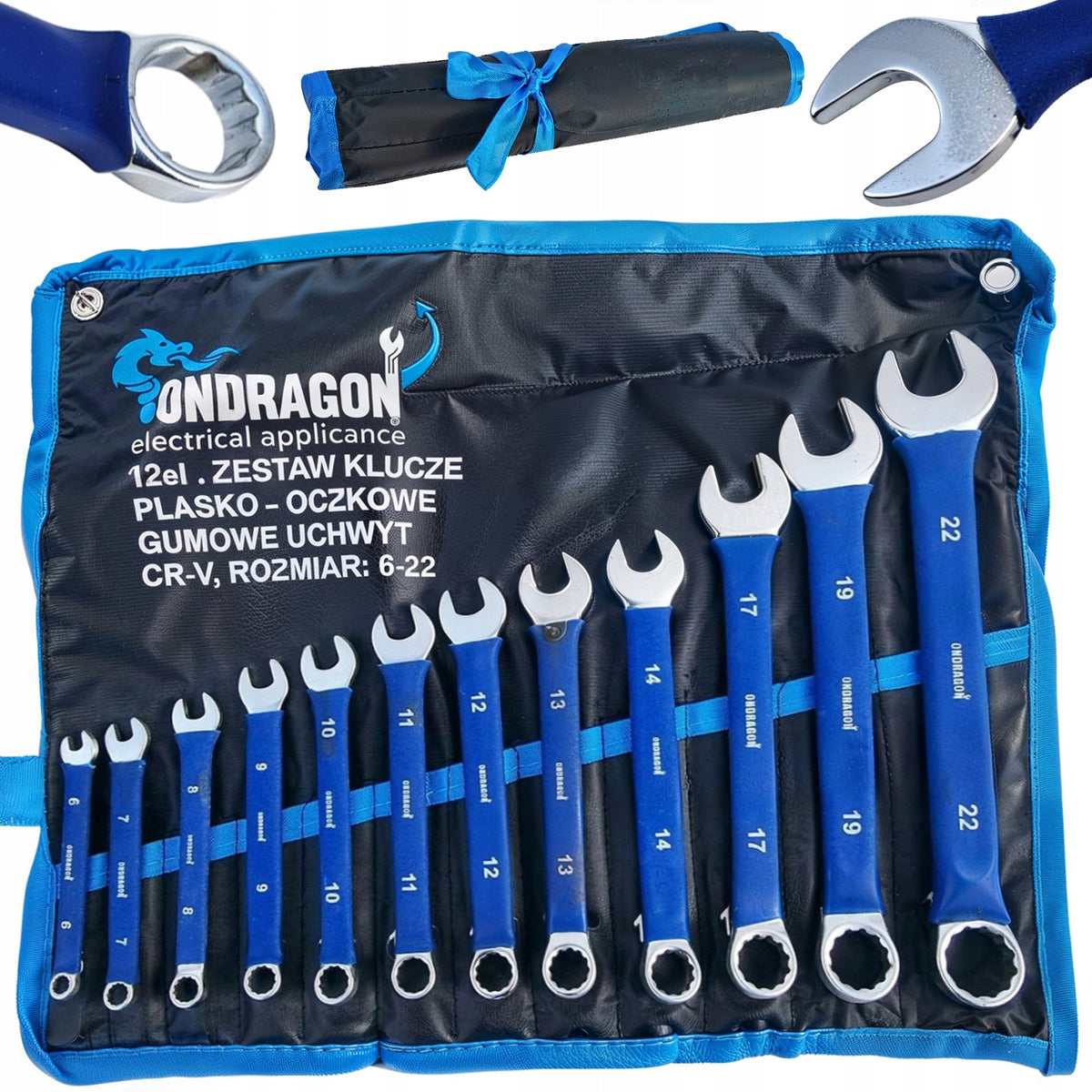 12el WRENCHES FLAT-EYE WRENCHES FLAT SET OF KEYS WITH RUBBER CASE 6-22mm
