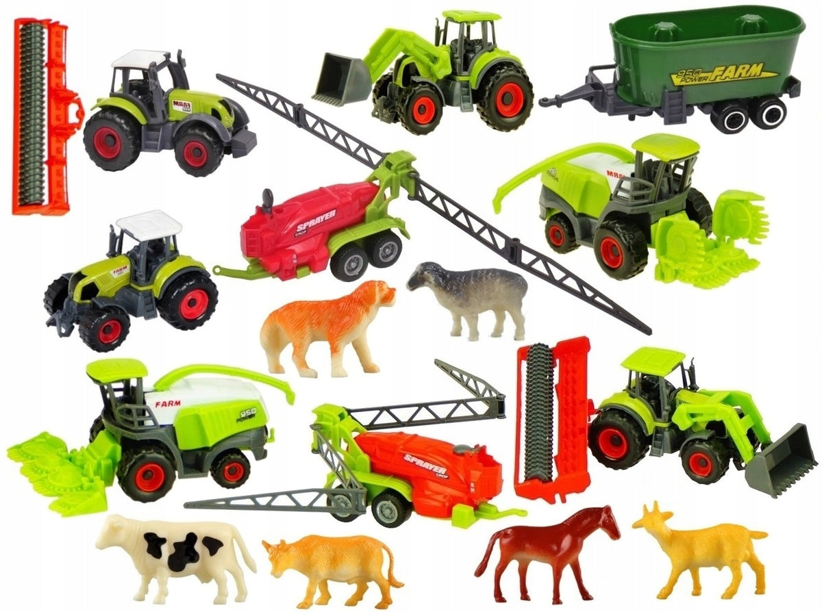 12in1 SET TRACTORS METAL + MACHINES FARM 4475