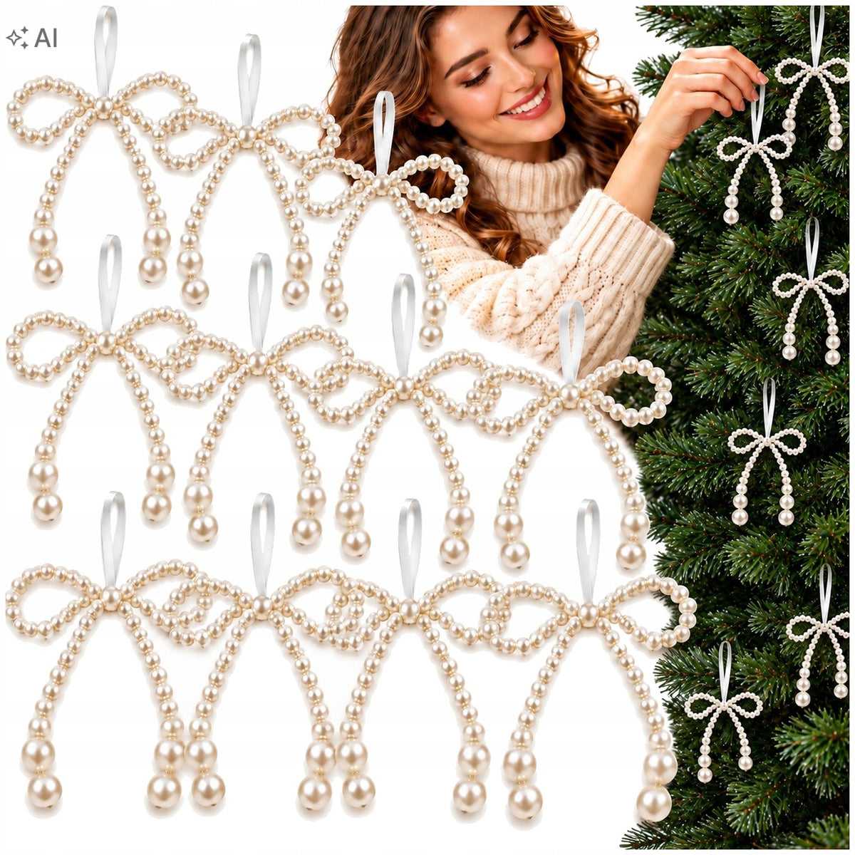 12x CHRISTMAS BOW BAUBLES ORNAMENT FOR REEDS CHRISTMAS TREE SILVER PENDANT