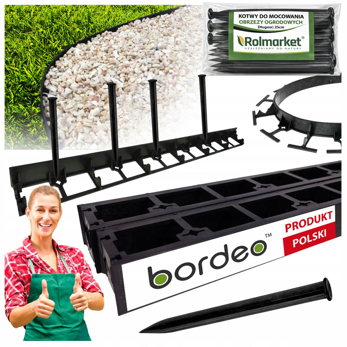 12x Lawn Garden Edging 5,8cm Plastic 1m Black Border +Anchors
