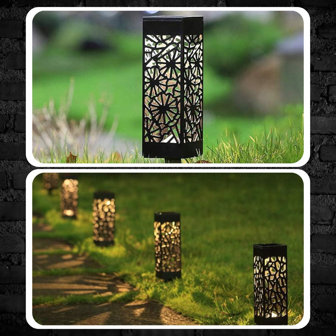 12x SOLAR GARDEN LAMP OPENWORK FLAME LED LANTERN POST WHITE WARM Brand MEMFLOW